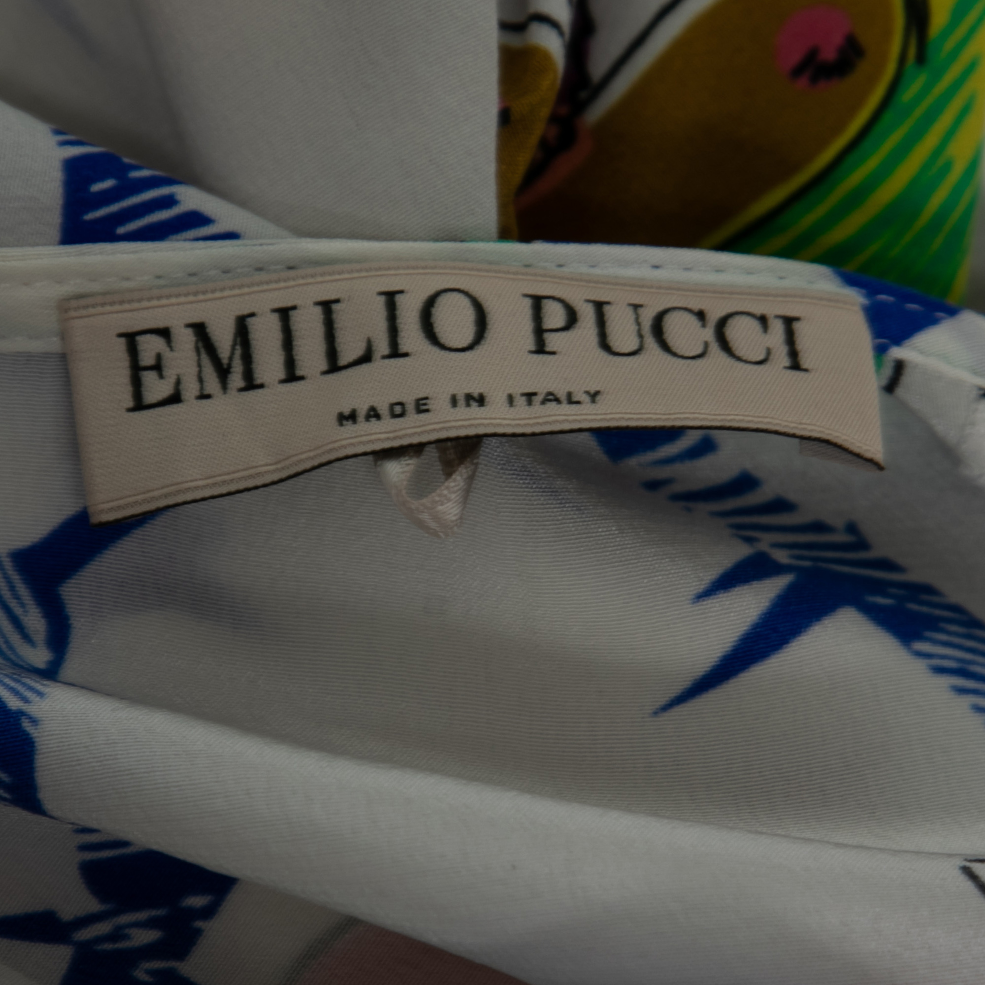 Emilio Pucci White Printed Silk Round Neck Short Sleeve Top S