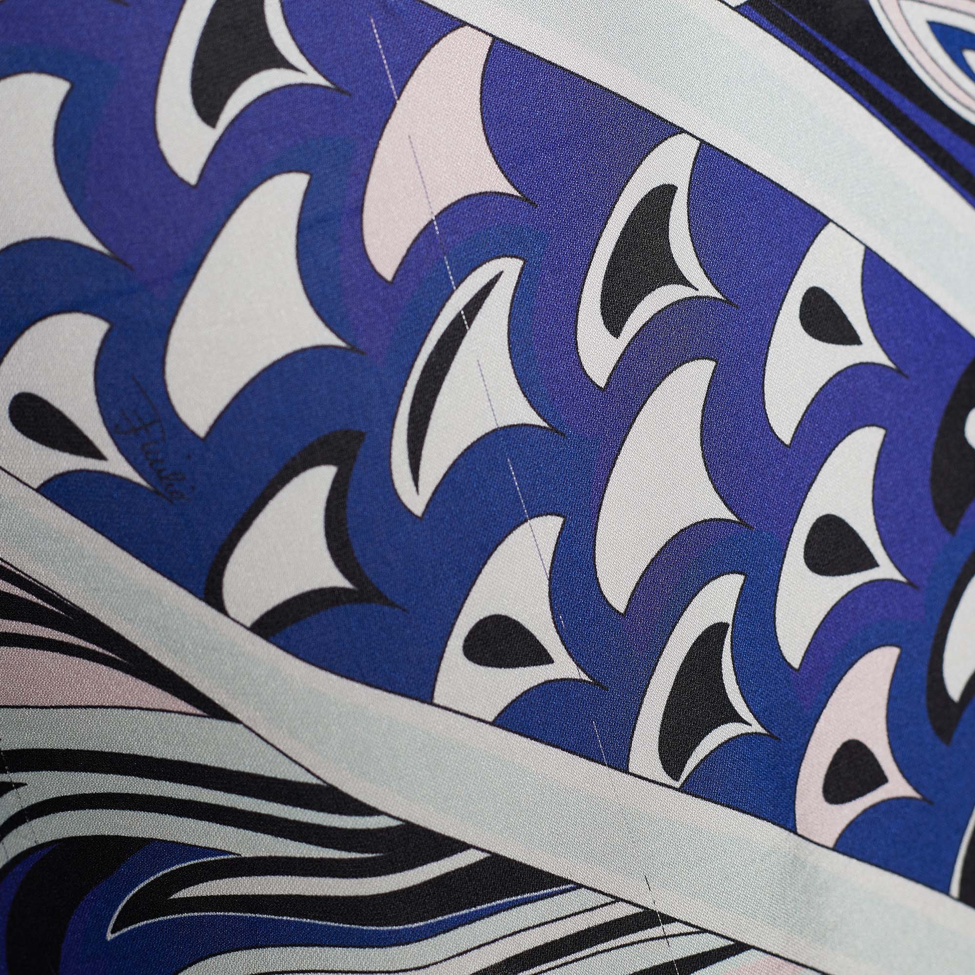 Emilio Pucci Purple Printed Silk Bow Neck Detail Blouse M
