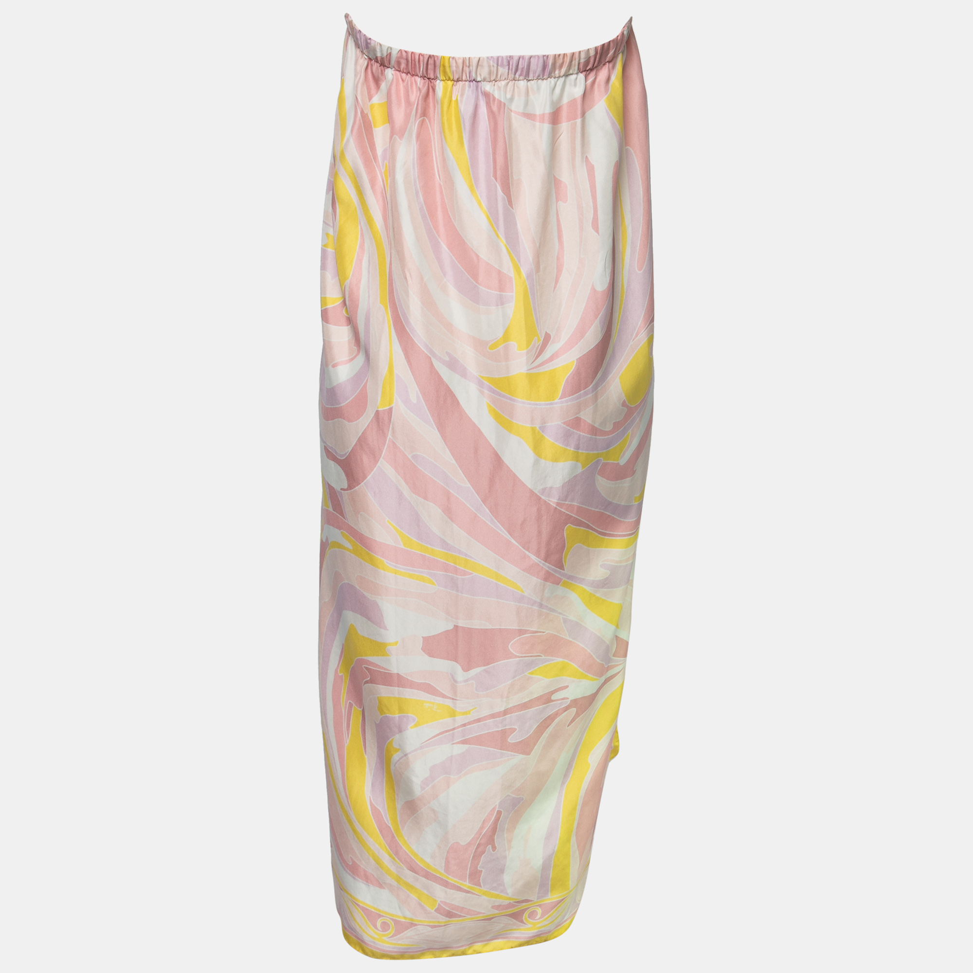 

Emilio Pucci Pink Multicolor Printed Silk Neck Wrap Midi Dress