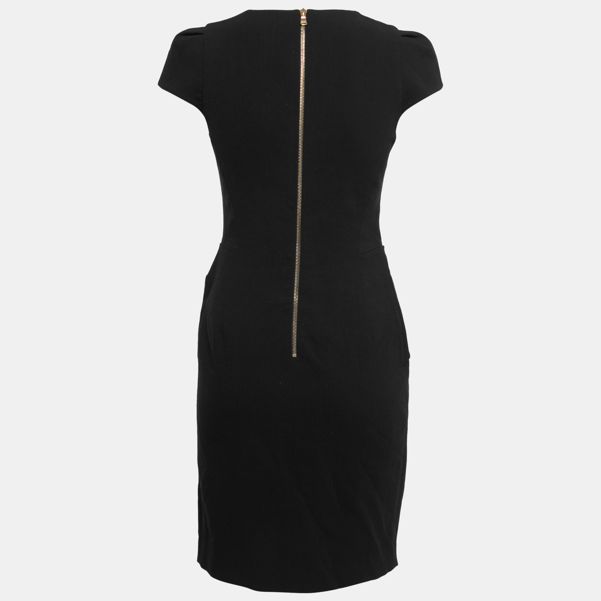 

Emilio Pucci Black Wool Cap Sleeve Knot Detail Midi Dress