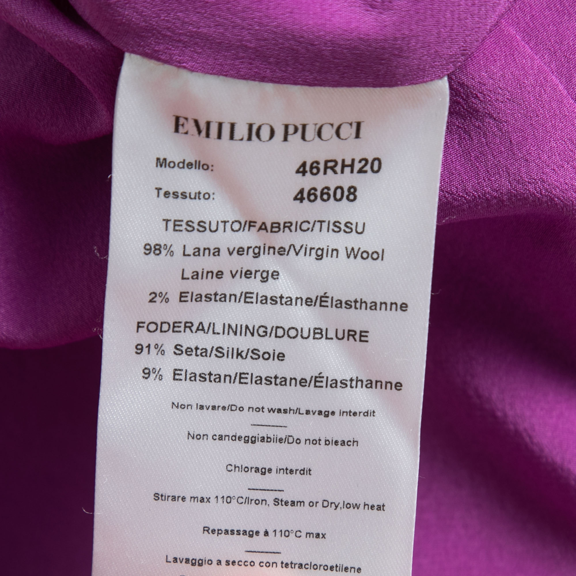 Emilio Pucci Purple Wool Drop Waist Long Sleeve Midi Dress M