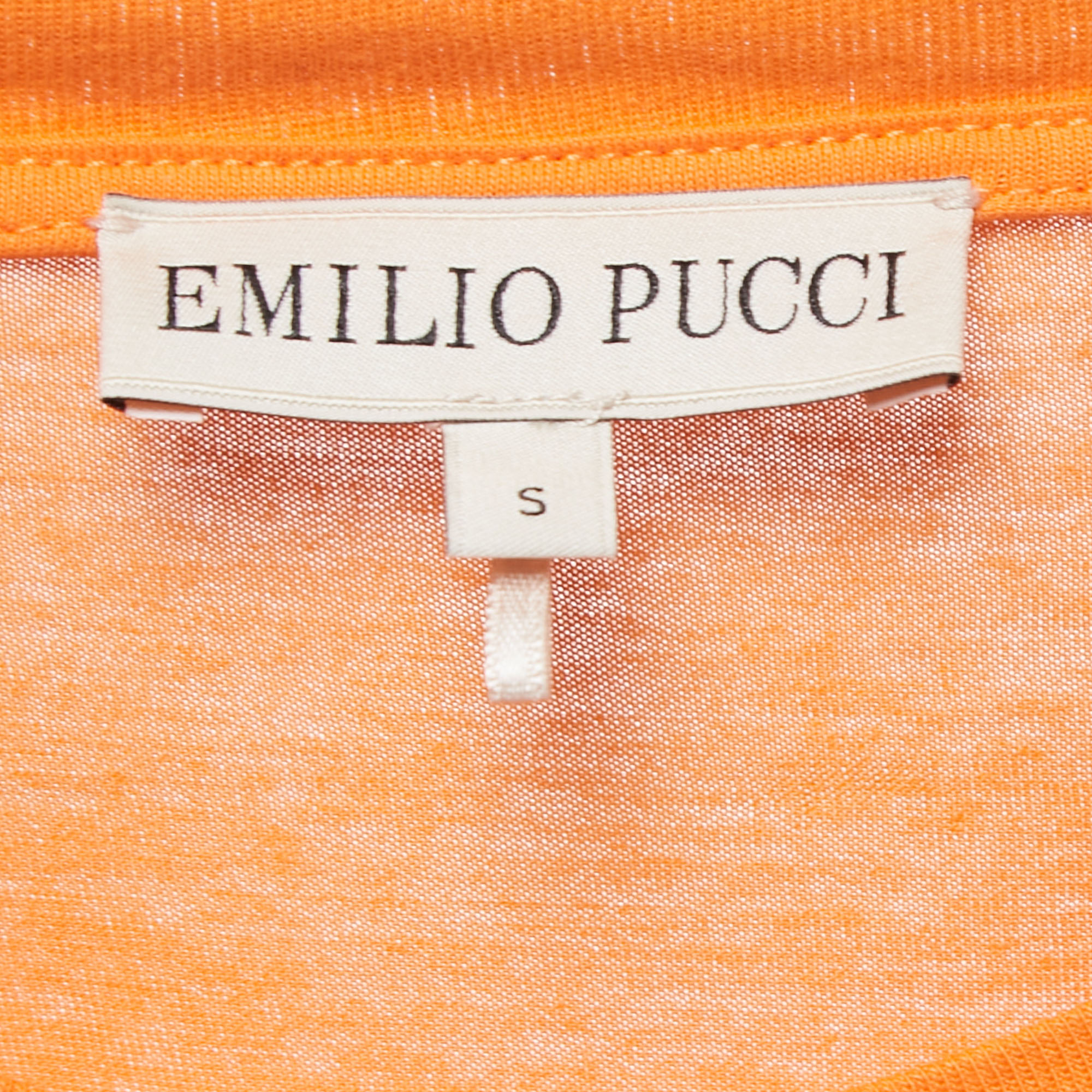 Emilio Pucci Orange Cotton Crystal Embellished Logo T-Shirt S