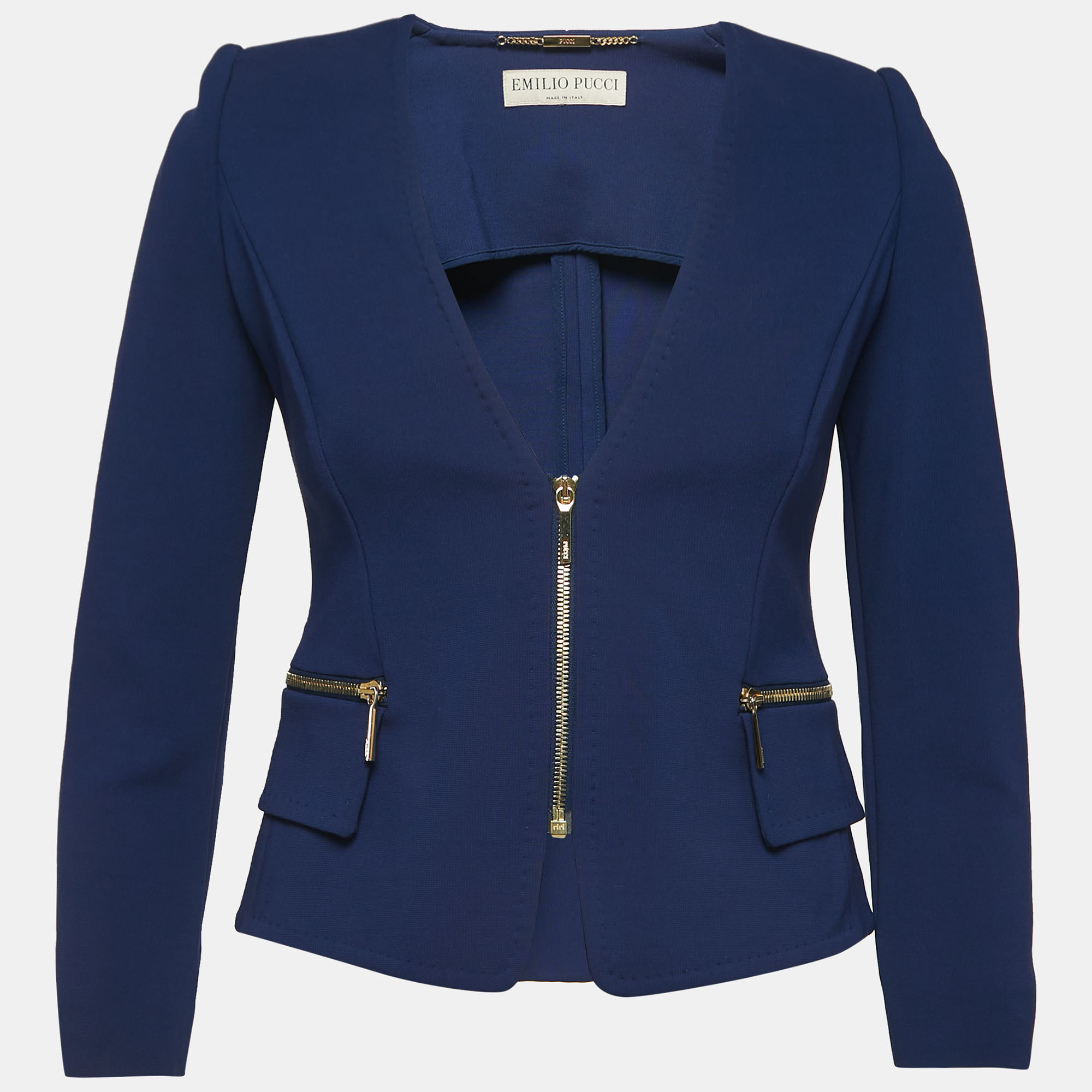 Emilio Pucci Blue Stretch Knit Tailored Zip-Up Jacket S