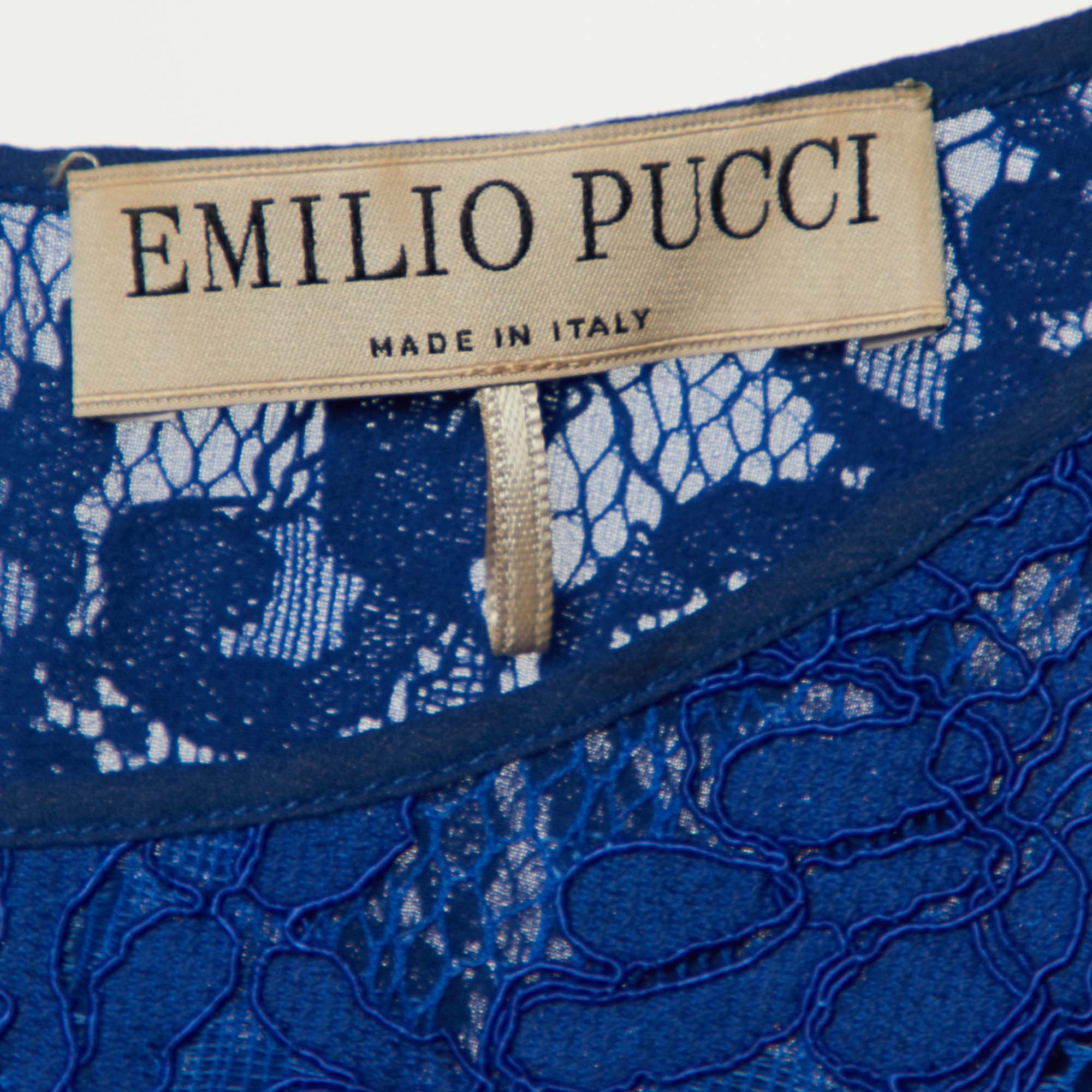 Emilio Pucci Blue Lace & Black Crepe Top M