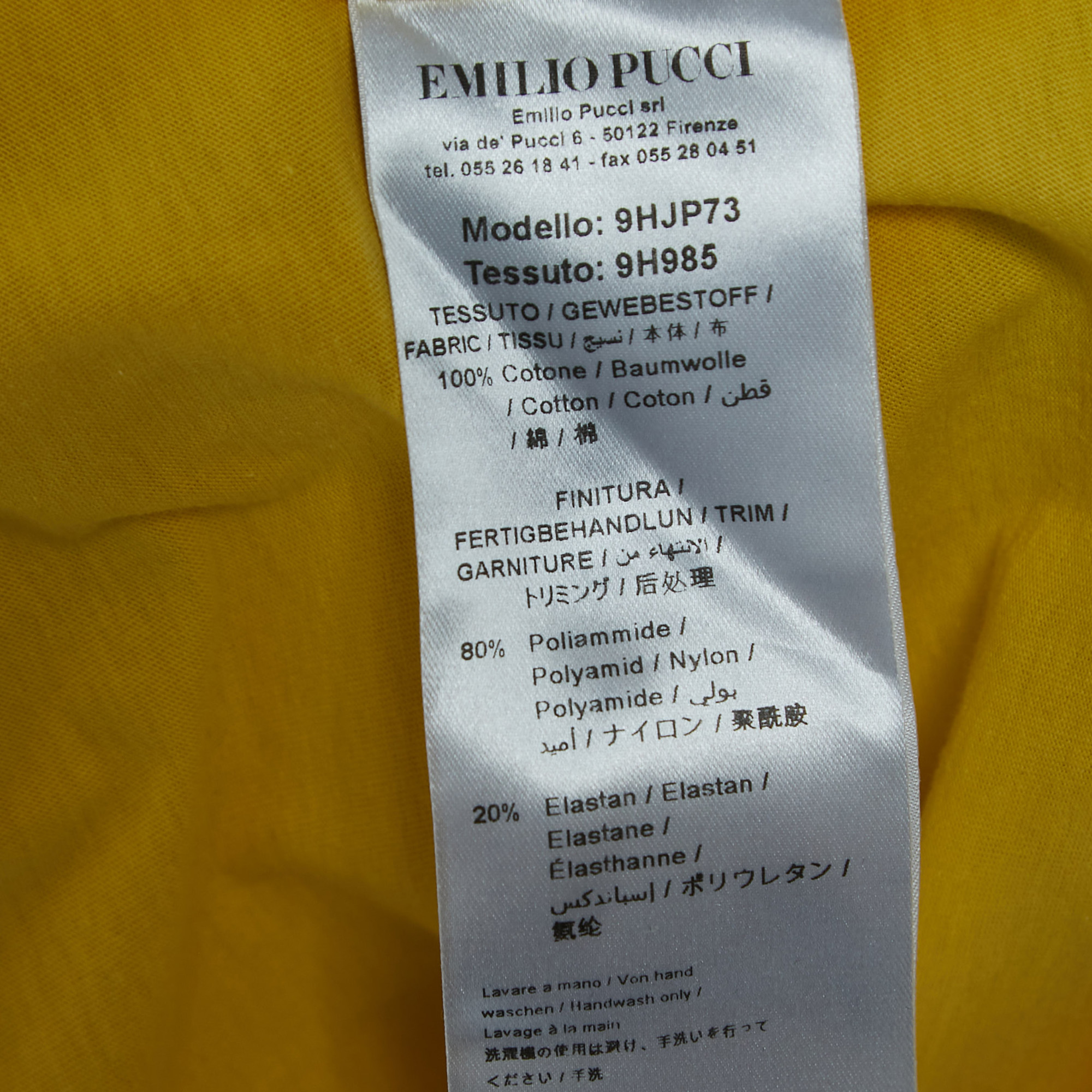 Emilio Pucci Yellow Logo Patch Cotton Short Sleeve T-Shirt S