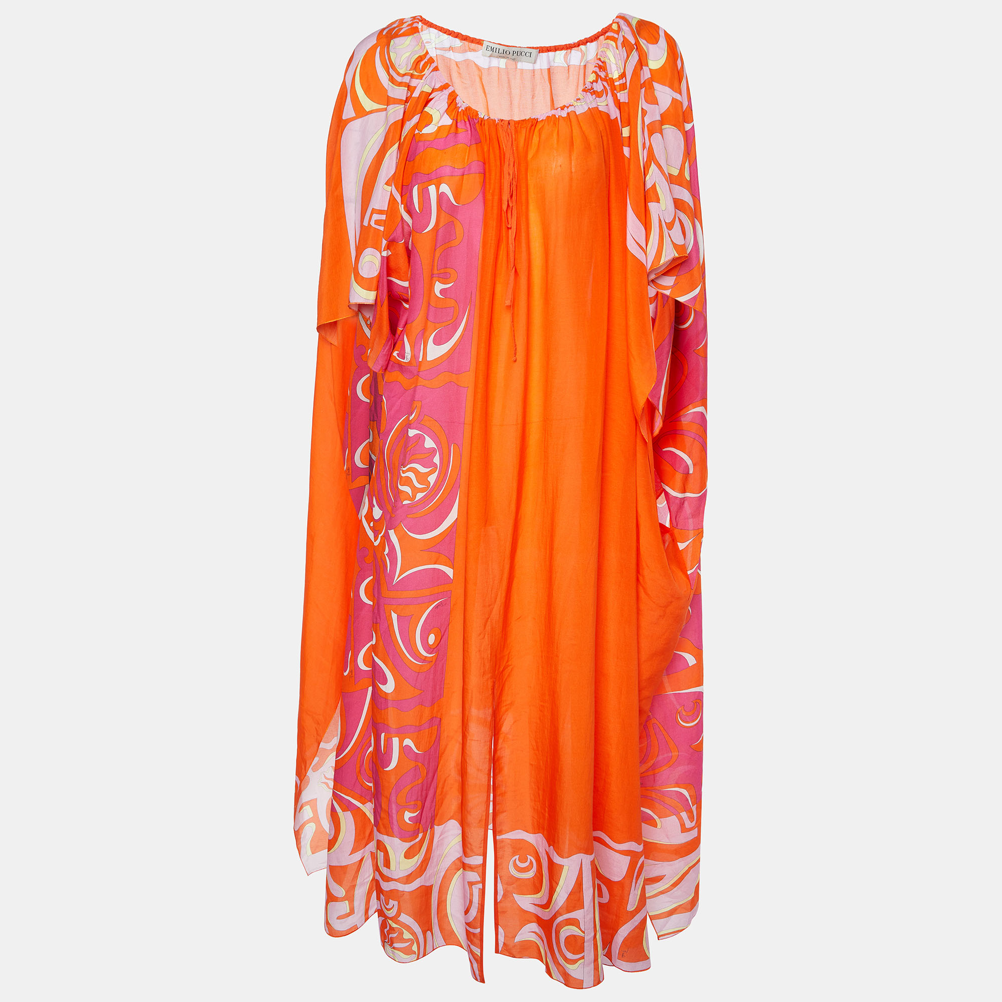 Emilio Pucci Orange Printed Cotton & Silk Kaftan Dress (One Size)