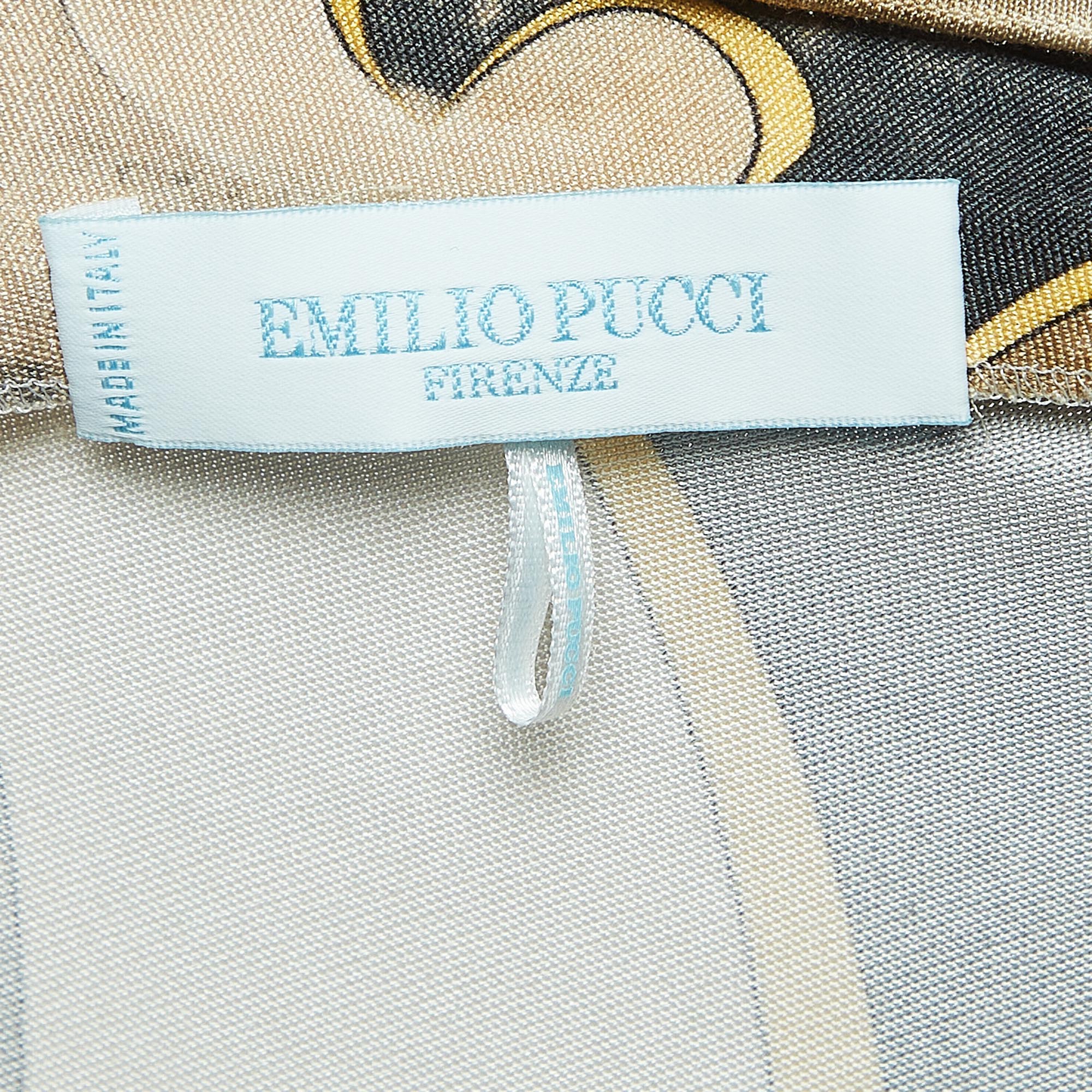 Emilio Pucci Beige Printed Jersey One Shoulder Draped Mini Dress S