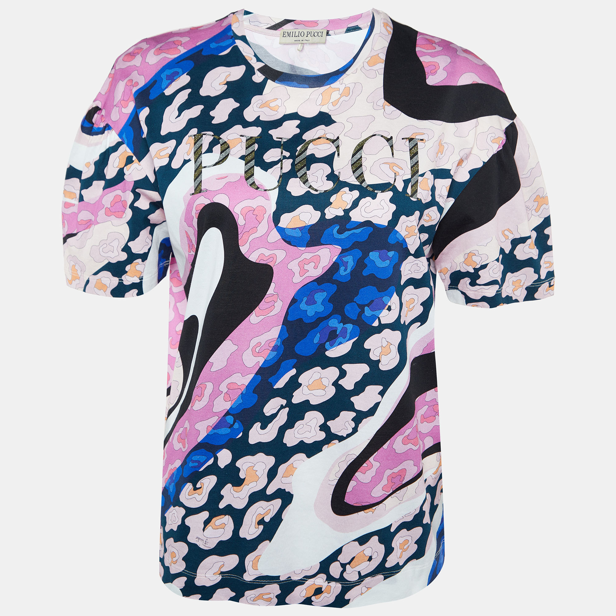 Emilio Pucci Multicolor Logo Print Half Sleeve T-Shirt M