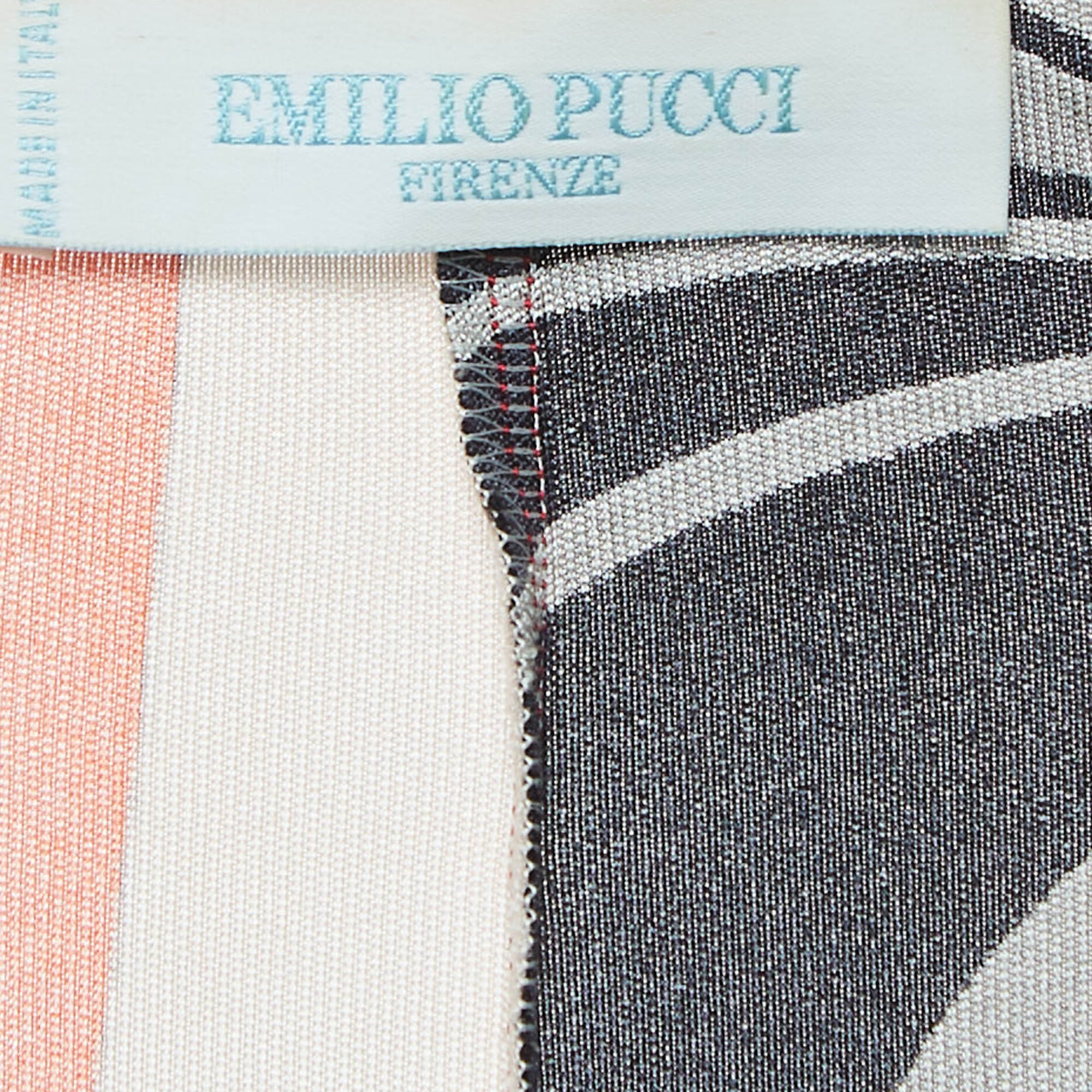 Emilio Pucci Vintage Multicolor Print Silk Ruched Maxi Dress M