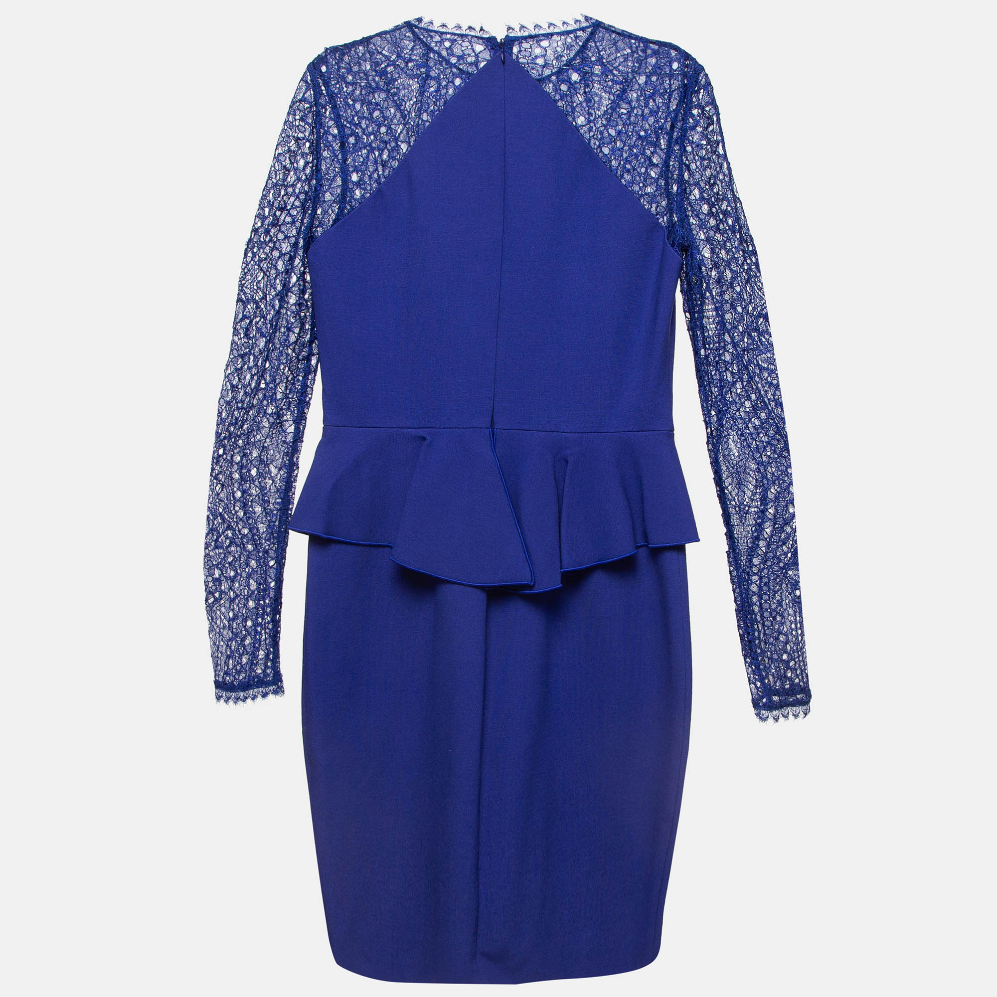 Emilio Pucci Blue Lace Trim Stretch Crepe Peplum Pencil Dress L