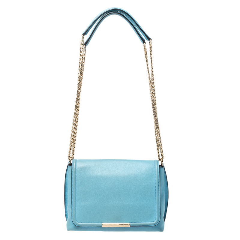 Image of Emilio Pucci Light Blue Leather Newton Chain Shoulder Bag