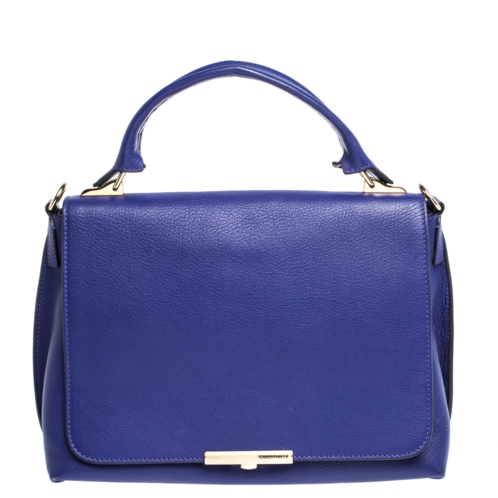 Image of Emilio Pucci Blue Leather Flap Top Handle Bag