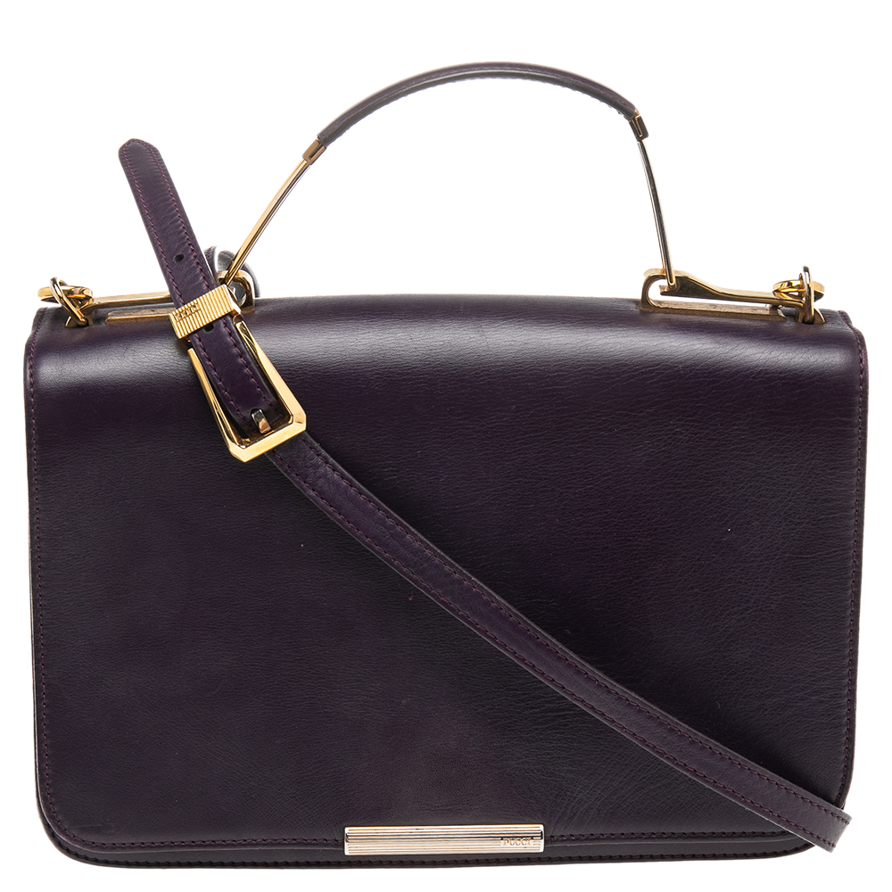 Emilio Pucci Purple Leather Flap Top Handle Bag