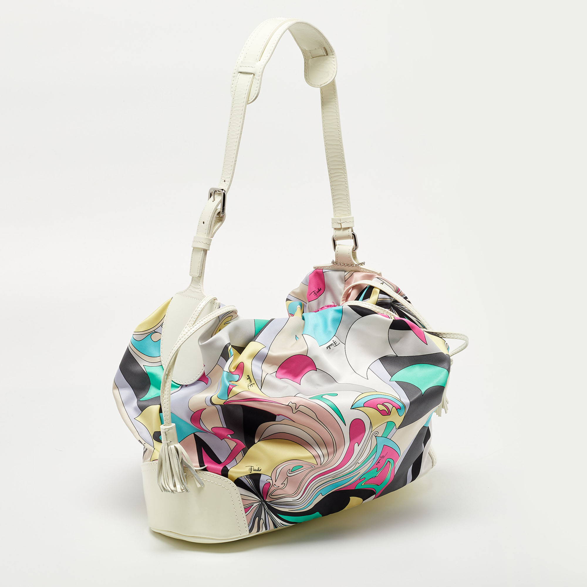 Emilio Pucci Multicolor Satin And Patent Leather Drawstring Shoulder Bag