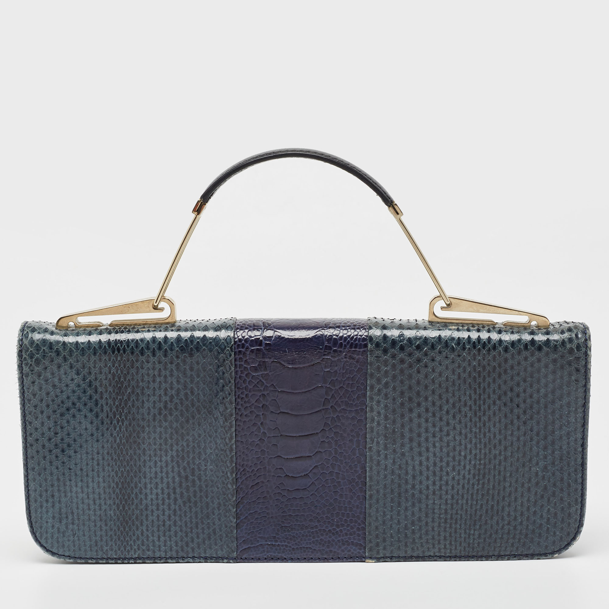 Emilio Pucci Tricolor Snakeskin And Ostrich Embossed Leather Clutch
