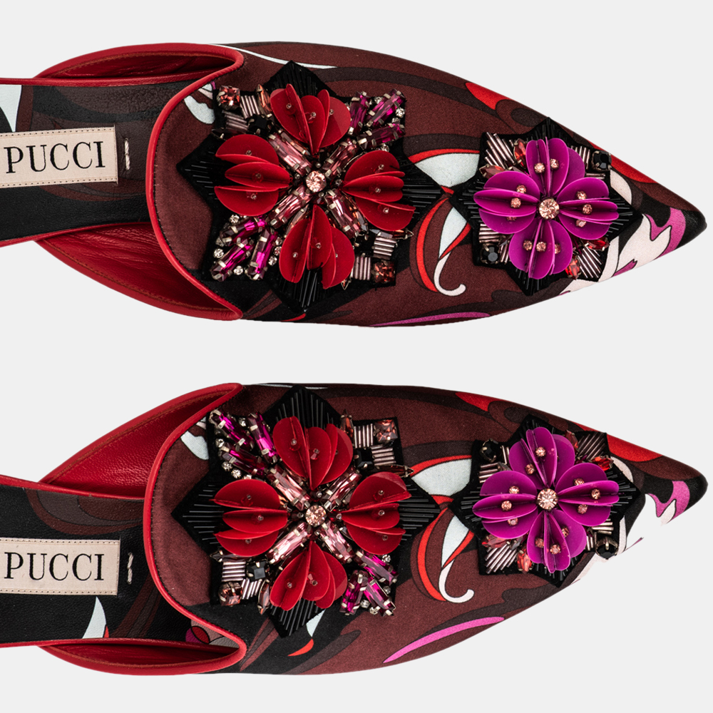 Emilio Pucci Pointed Satin Slippers With Sequins Size EU 38