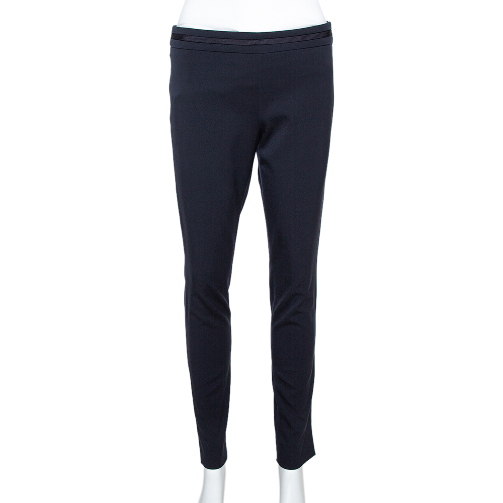 Image of Emporio Armani Navy Blue Stretch Wool Tailored Pants S