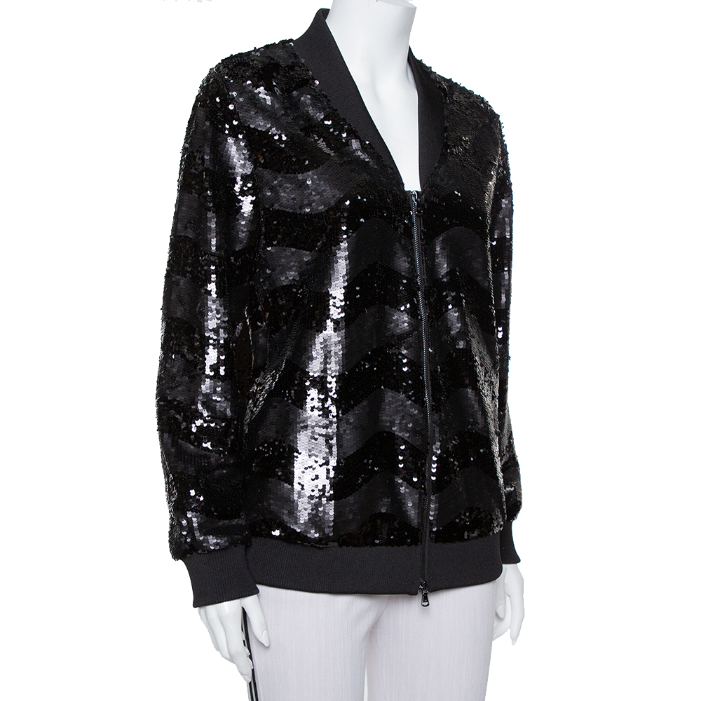 

Emporio Armani Black Synthetic Sequin Embellished Bomber Jacket