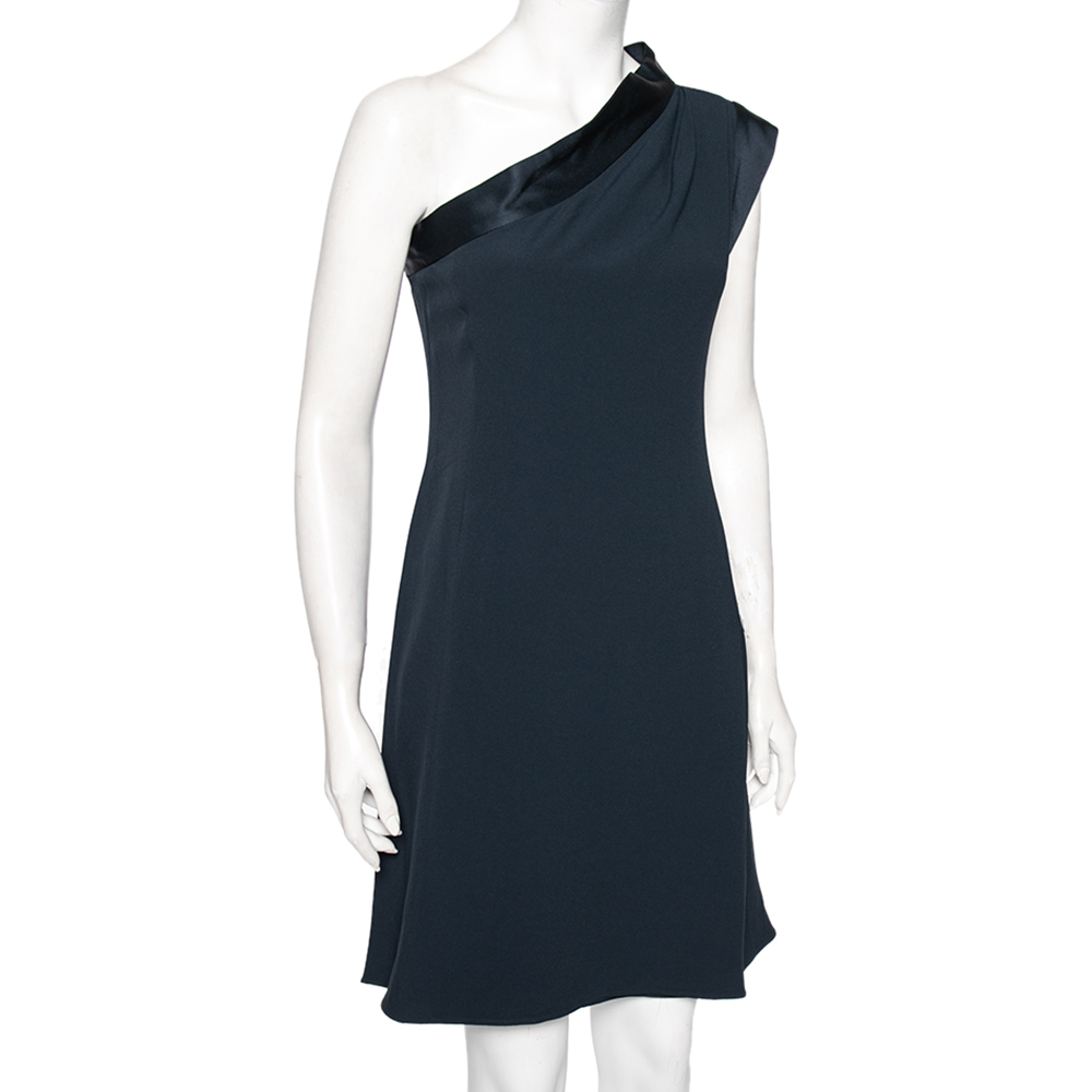 

Emporio Armani Navy Blue Crepe Pleat Detailed One Shoulder Mini Dress
