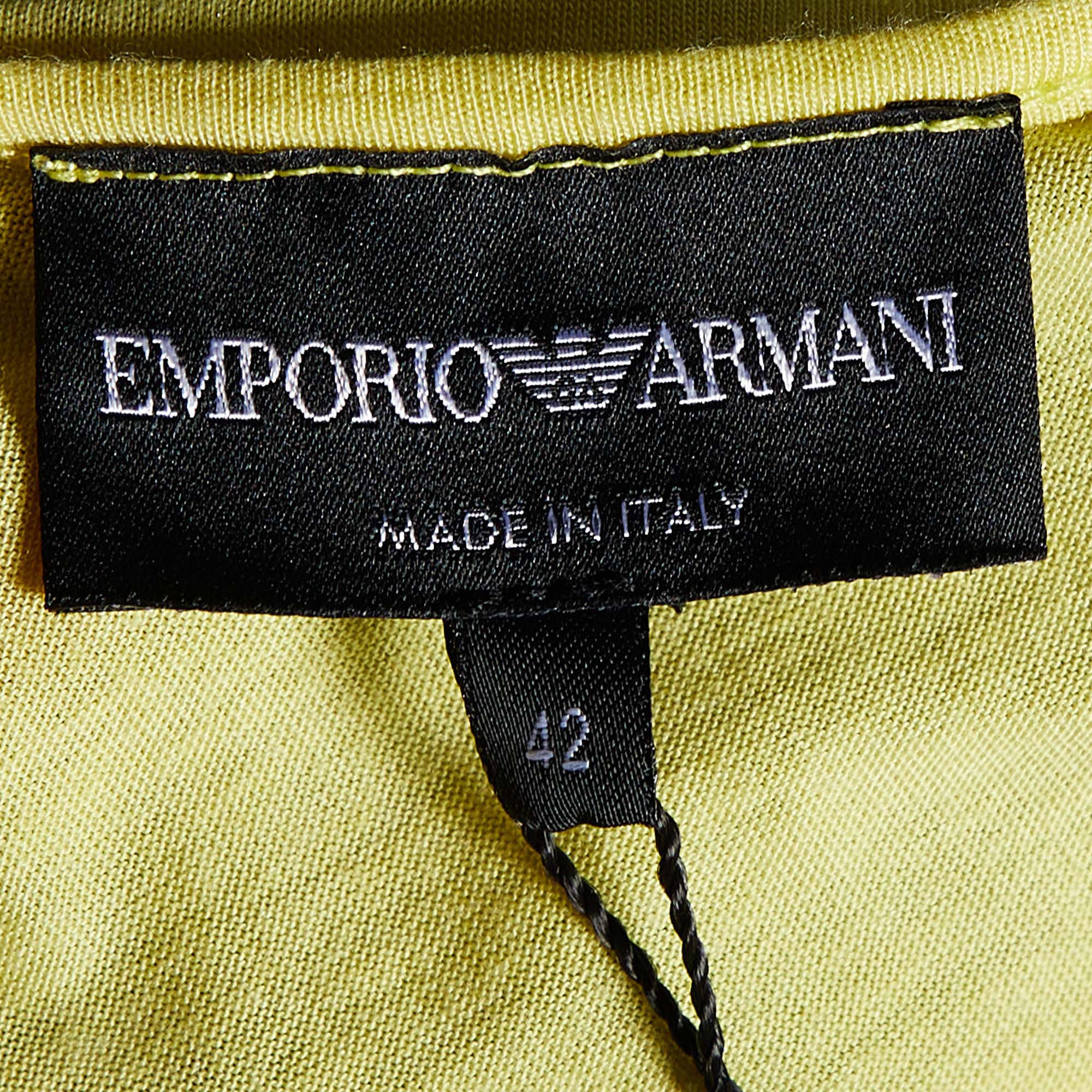 Emporio Armani Yellow Cotton & Modal Embellished Neck Detail T-Shirt M