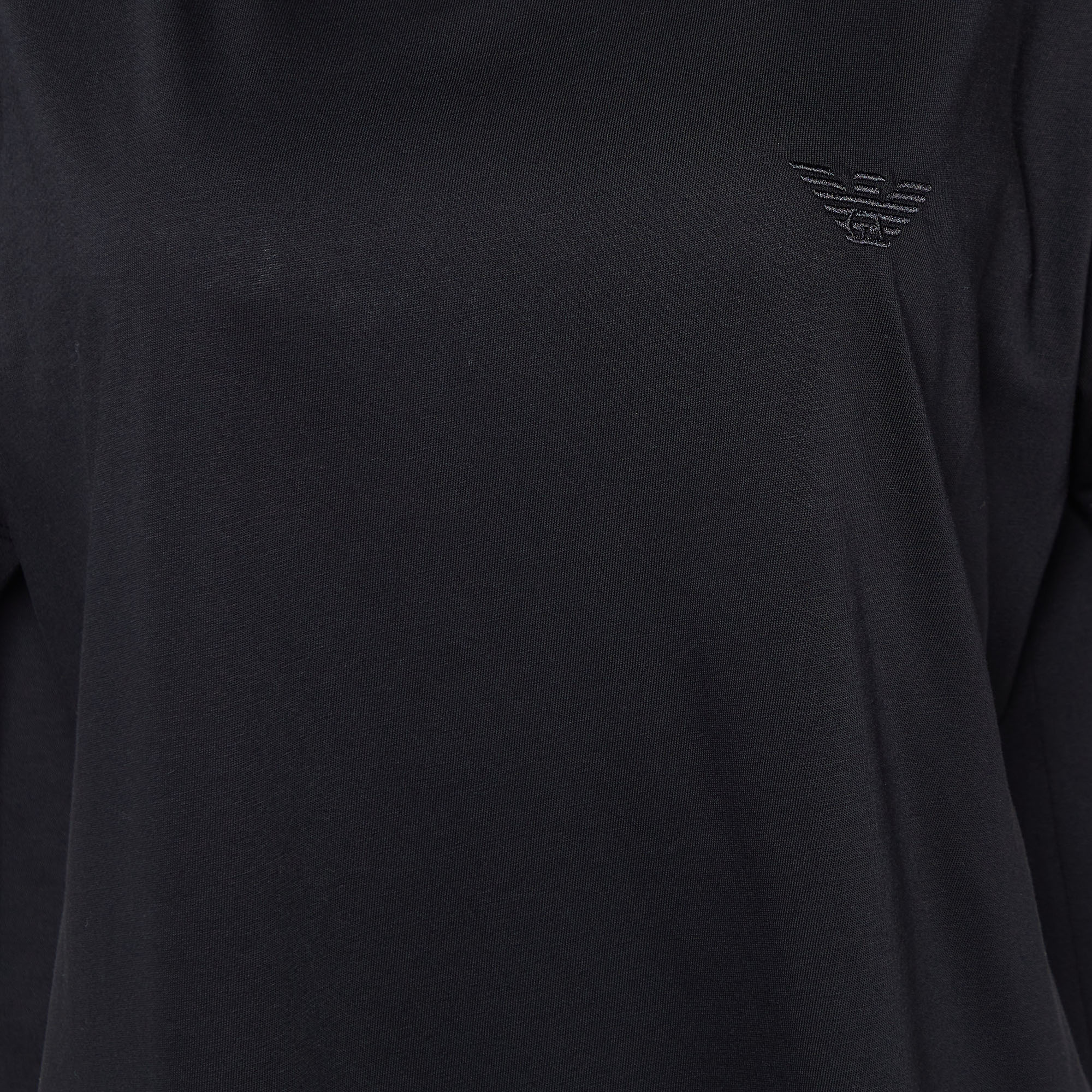 Emporio Armani Black Velour Pattern Cotton Knit T-Shirt L
