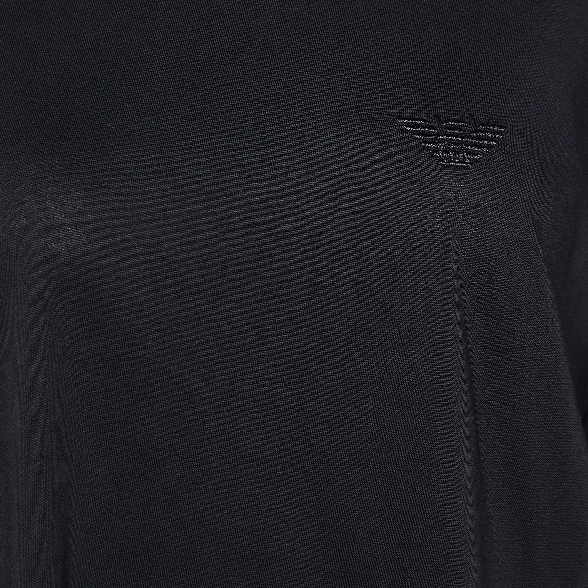 Emporio Armani Black Velour Pattern Cotton Knit T-Shirt L
