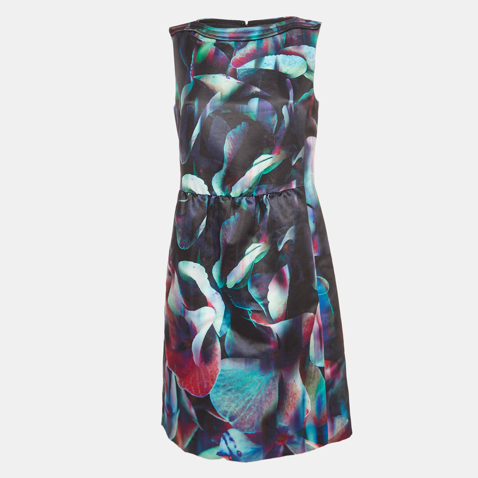 Emporio armani multicolor printed satin twill sleeveless dress m