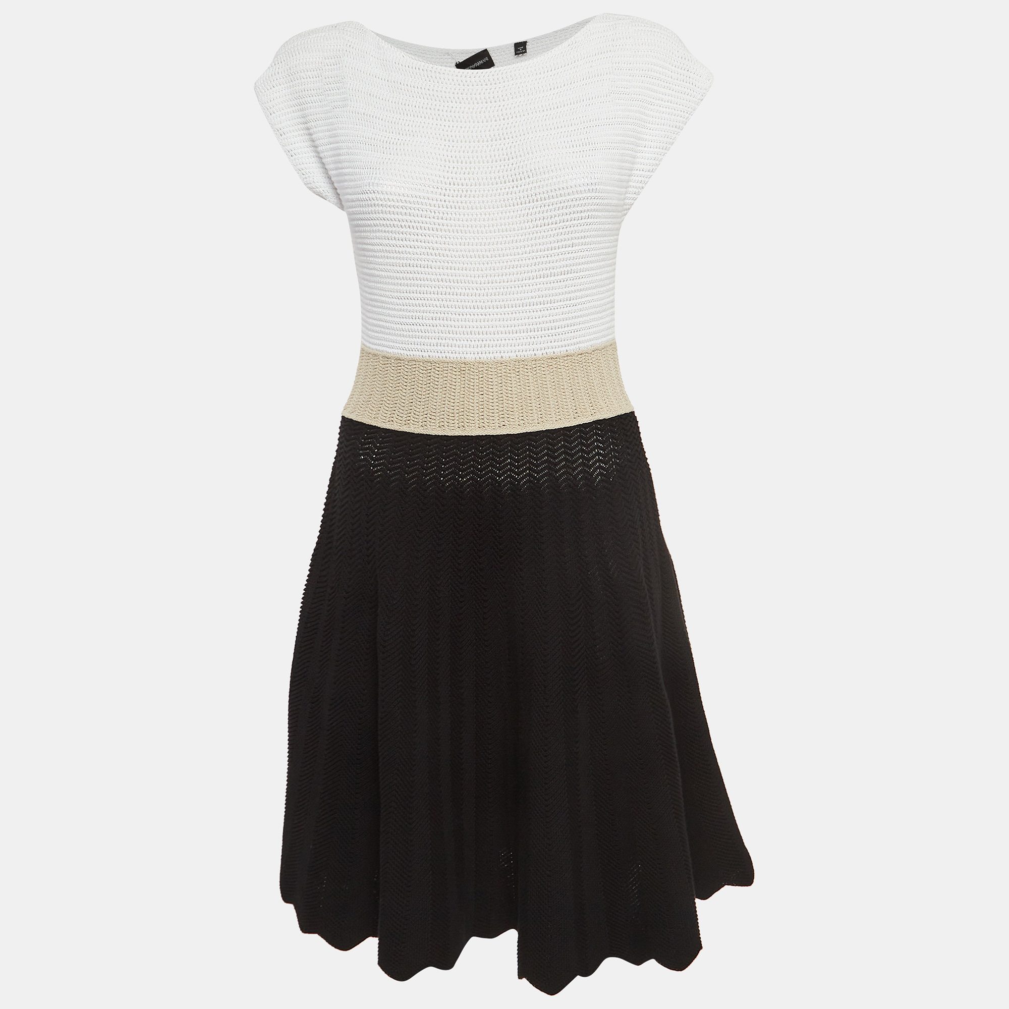 Emporio armani black/white crochet flared mini dress s