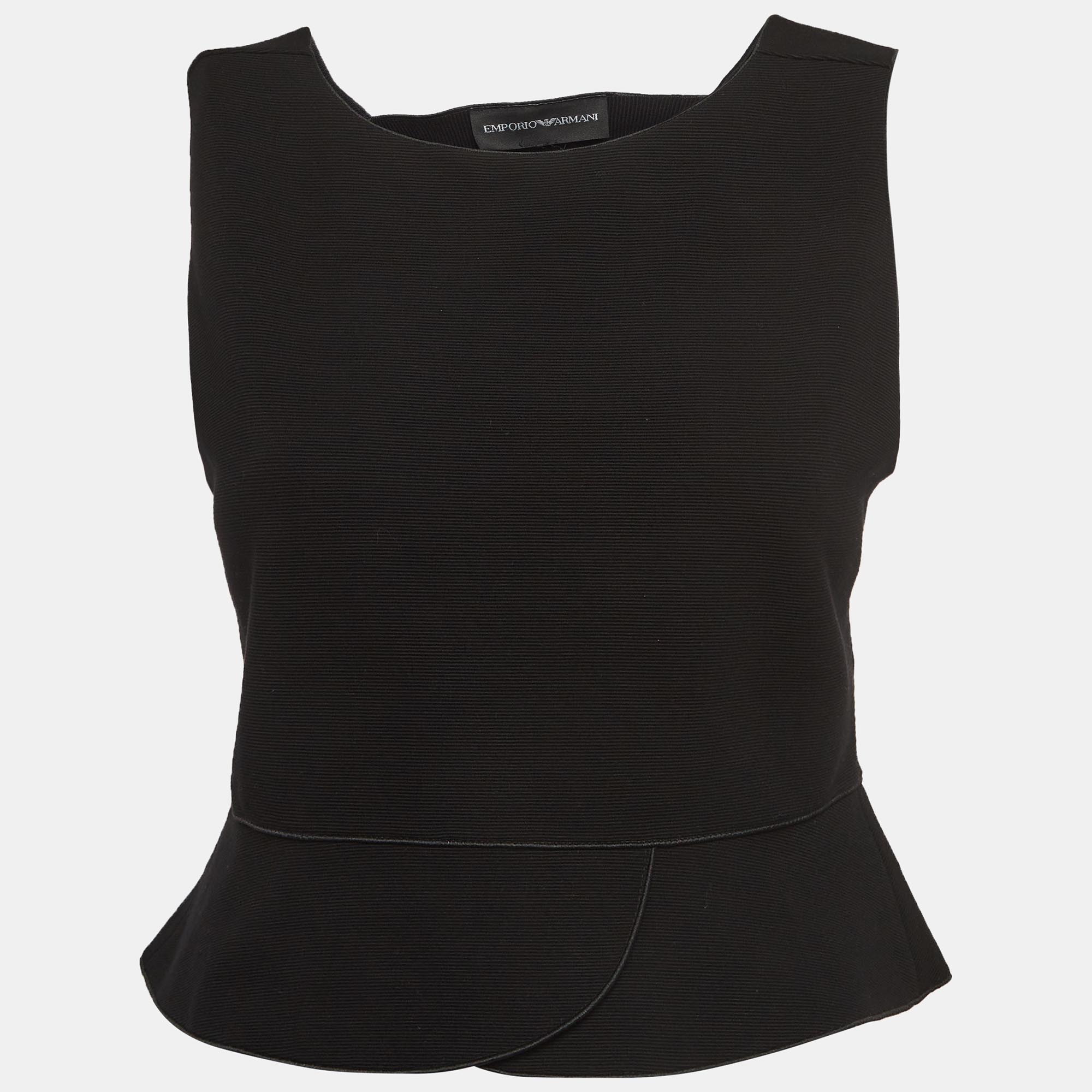 Emporio armani black knit sleeveless cut-out crop top m