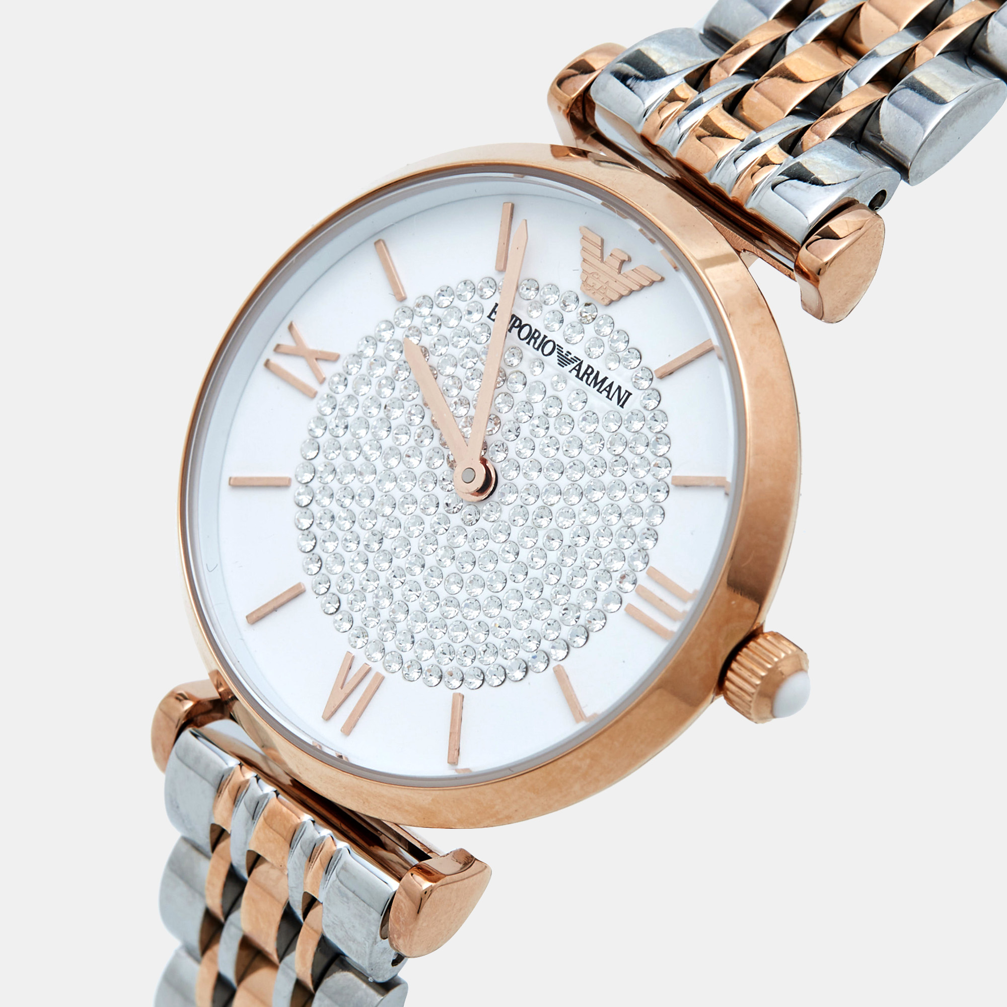 

Emporio Armani White Crystal Two Tone Stainless Steel AR1926 Women's Wristwatch