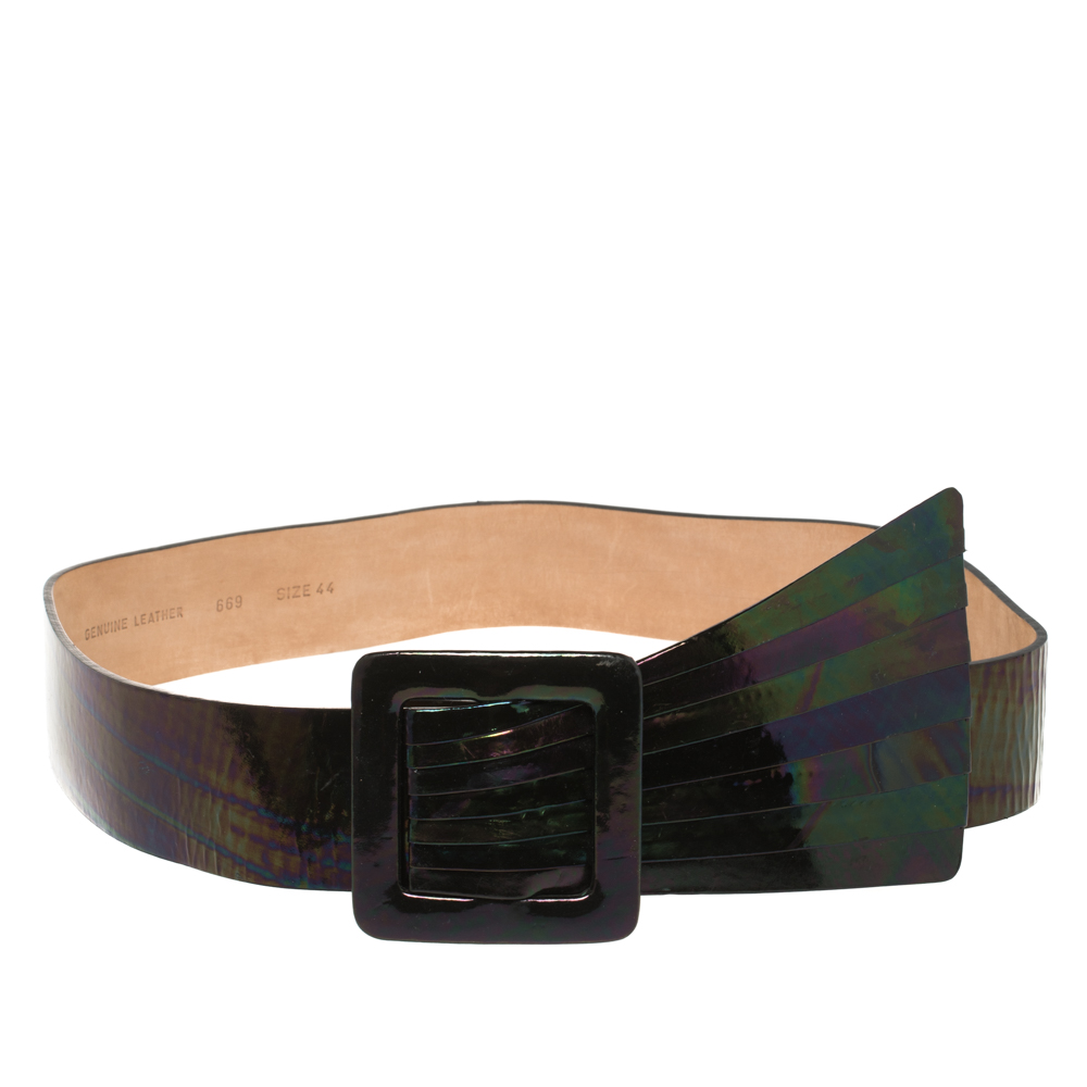 Emporio Armani Iridescent Pleated Detail Leather Waist Belt 85CM
