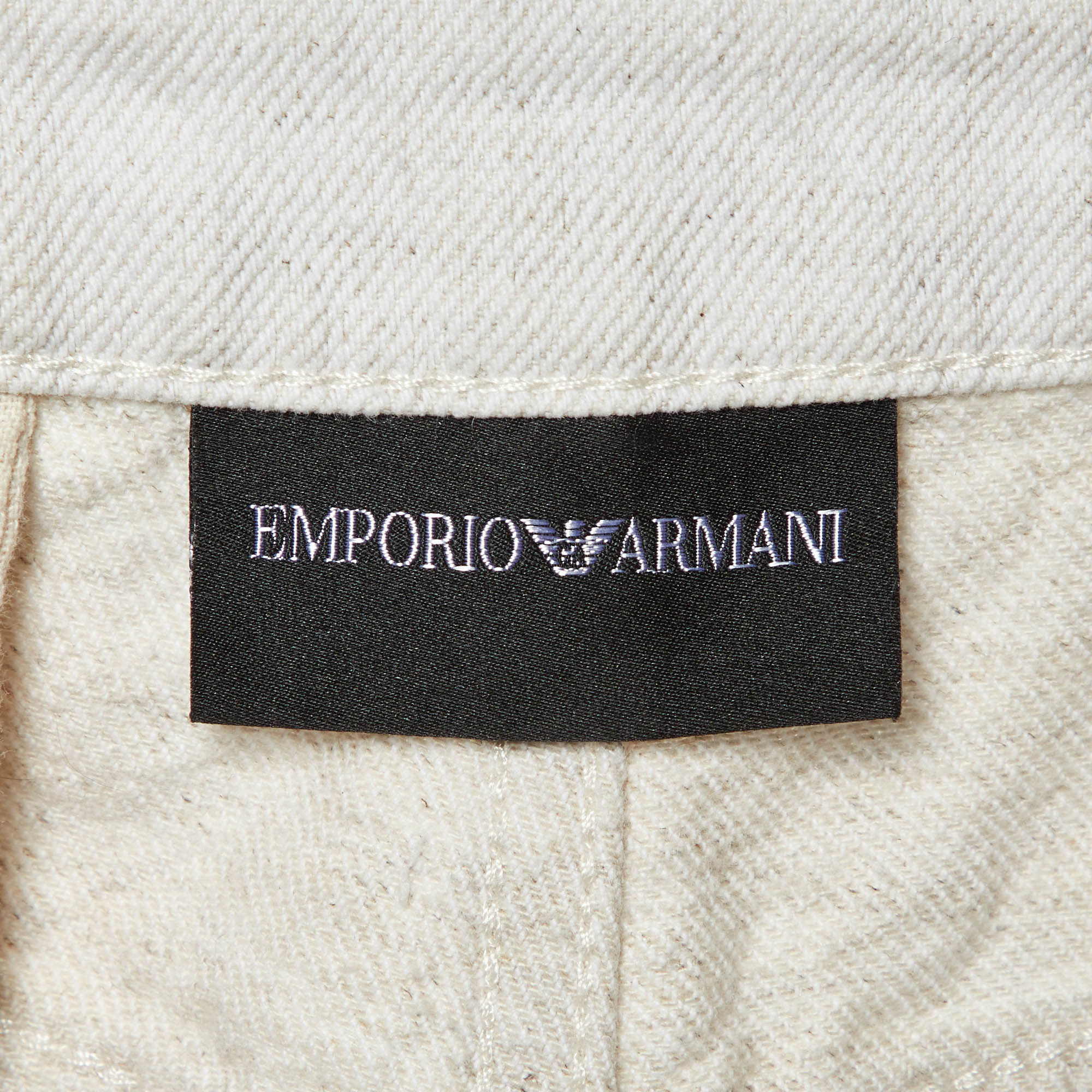 Emporio Armani Cream Cotton & Linen Straight Fit Trousers M/ Waist 31