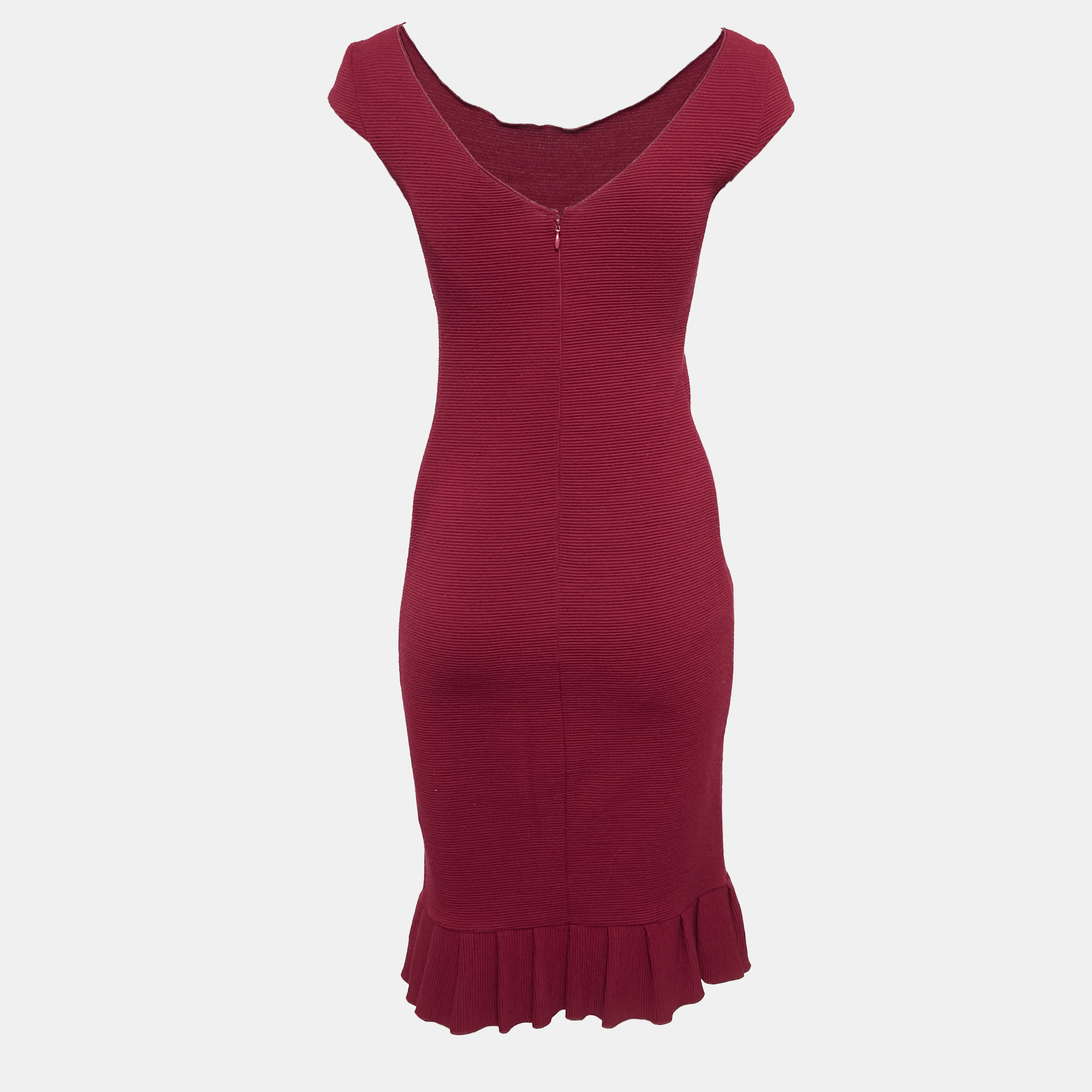 Emporio Armani Red Textured Knit Flounce Mini Dress S