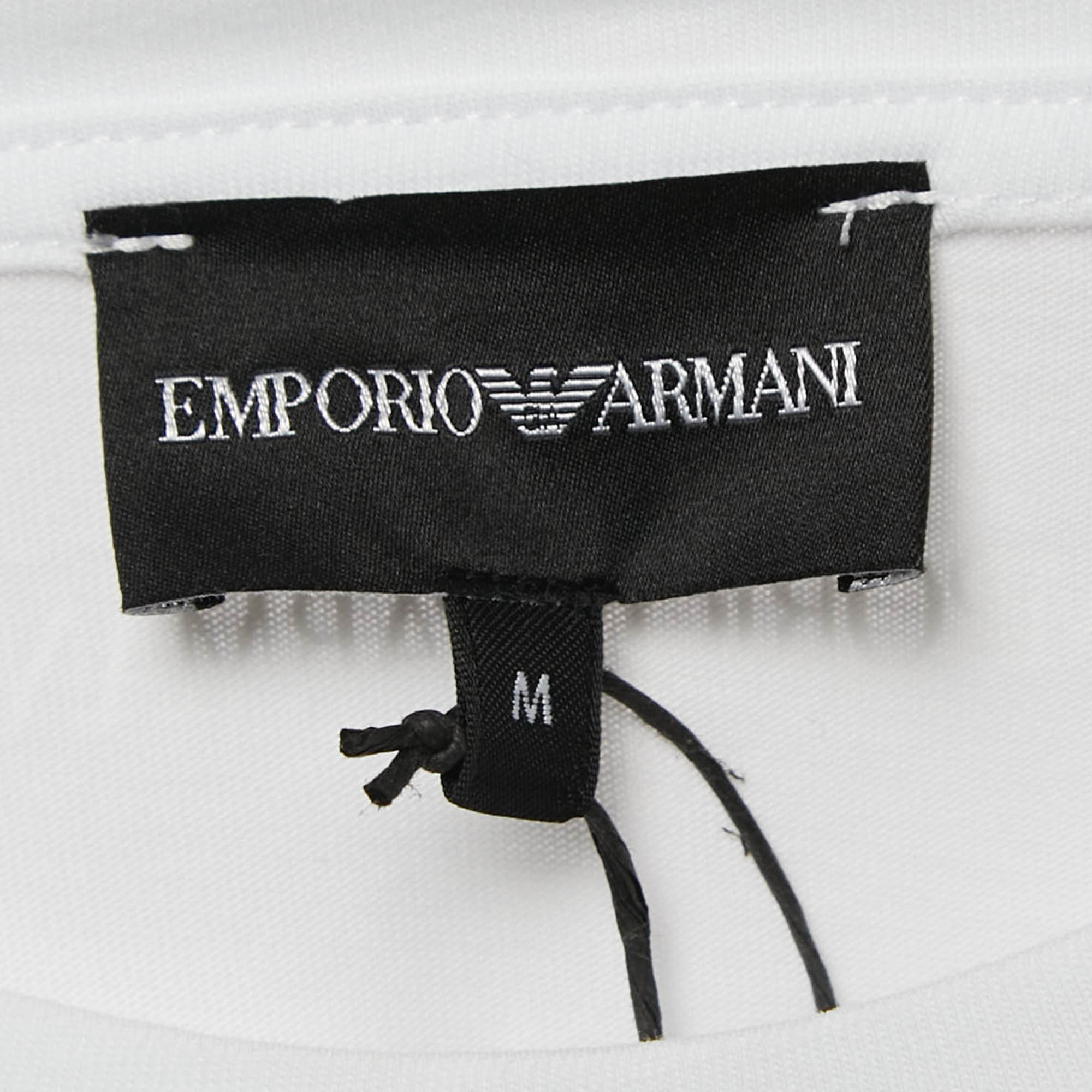 Emporio Armani White Cotton Logo Lace Trimmed T-Shirt M