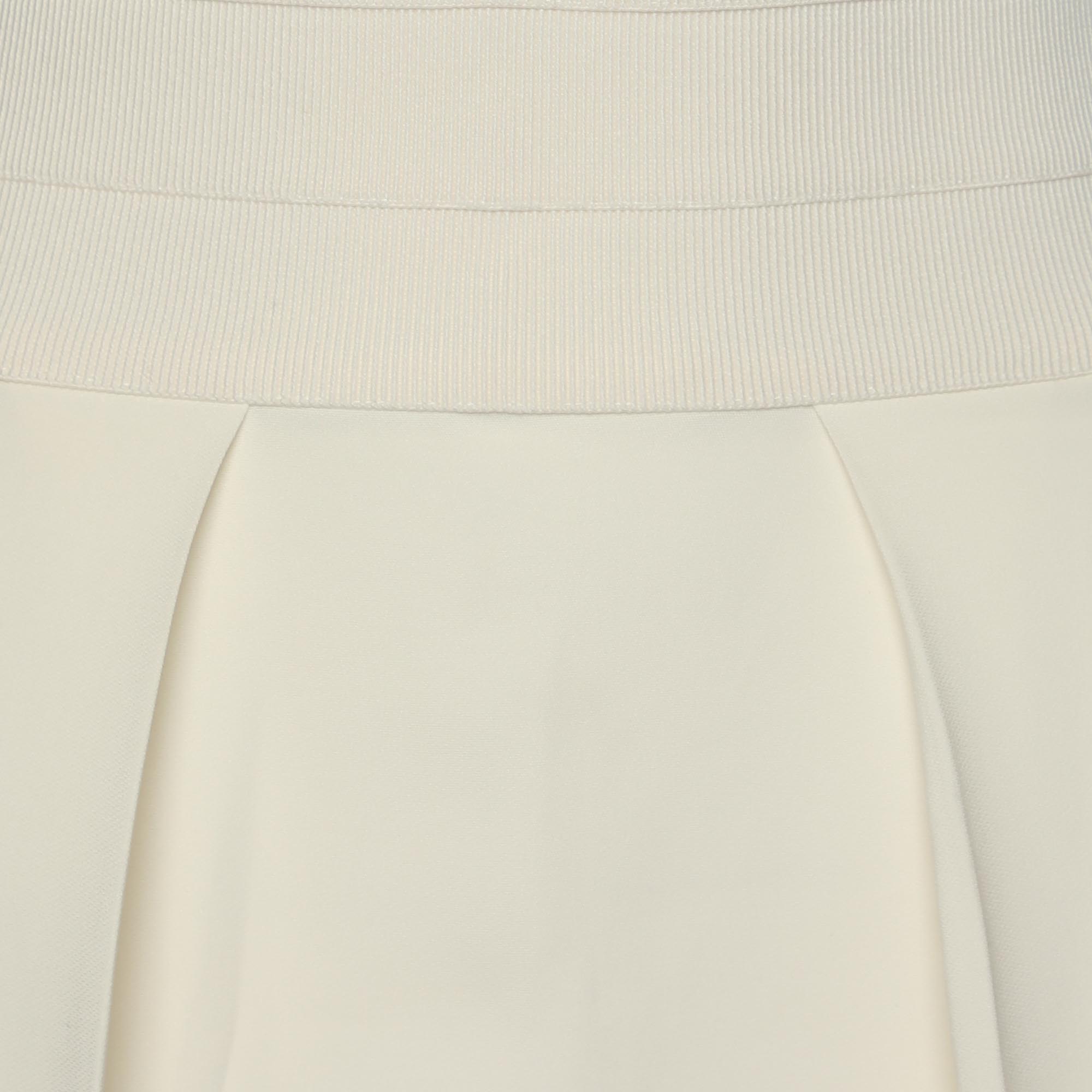 Emporio Armani Cream Viscose Blend Pleated Mini Skirt M