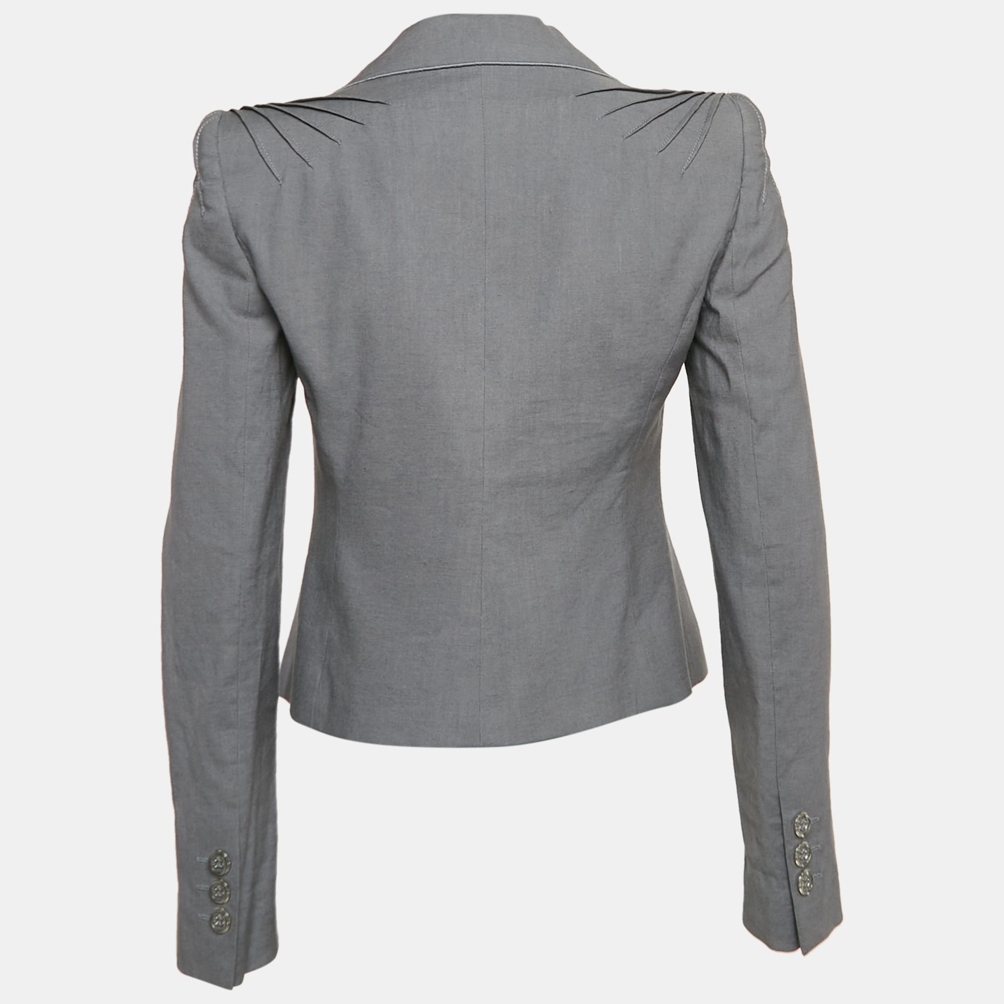 Emporio Armani Grey Wool Blend Pleated Shoulder Blazer M