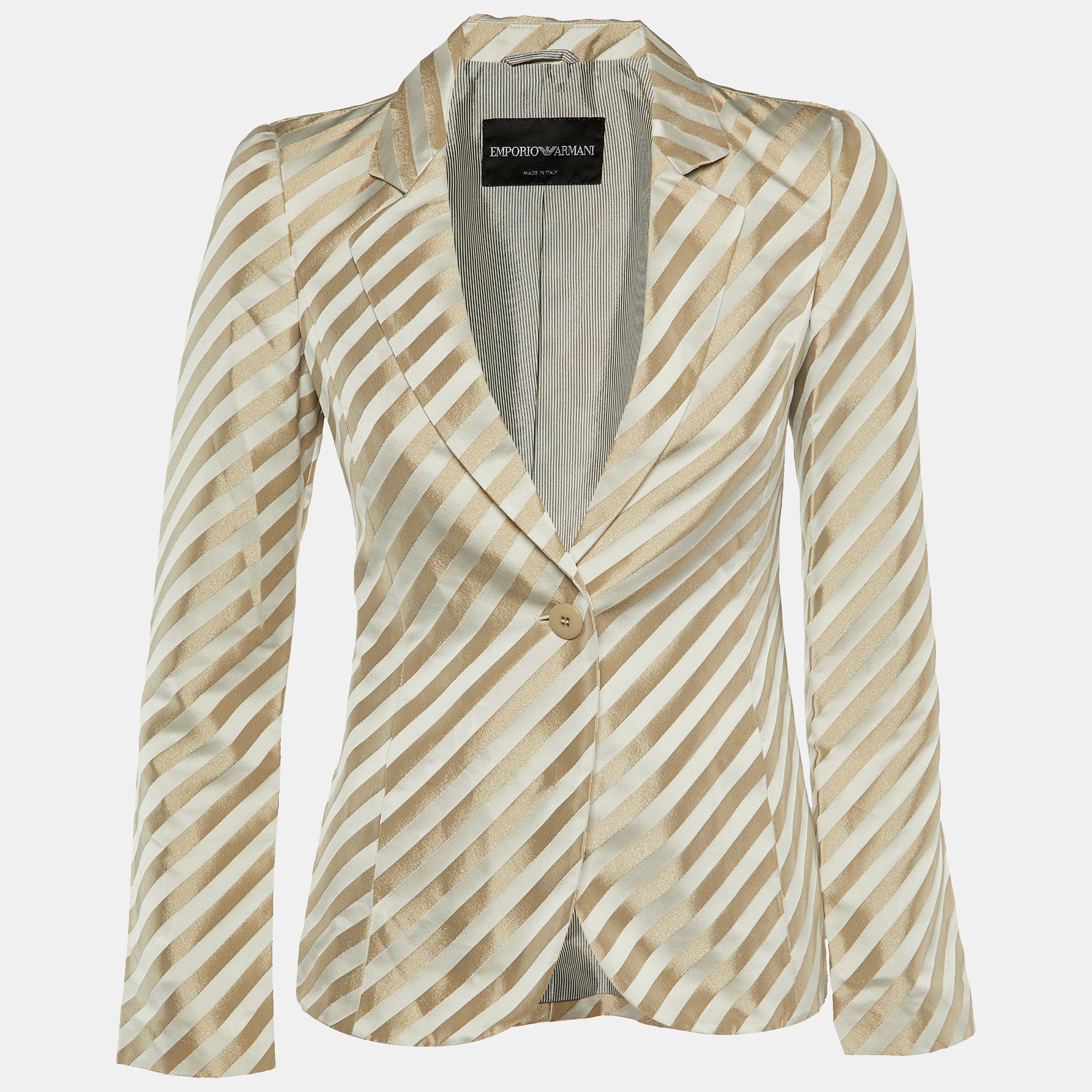 Emporio Armani Metallic Diagonal Striped Sateen Tailored Jacket S
Emporio Armani Metallic Diagonal Striped Sateen Tailored Jacket S