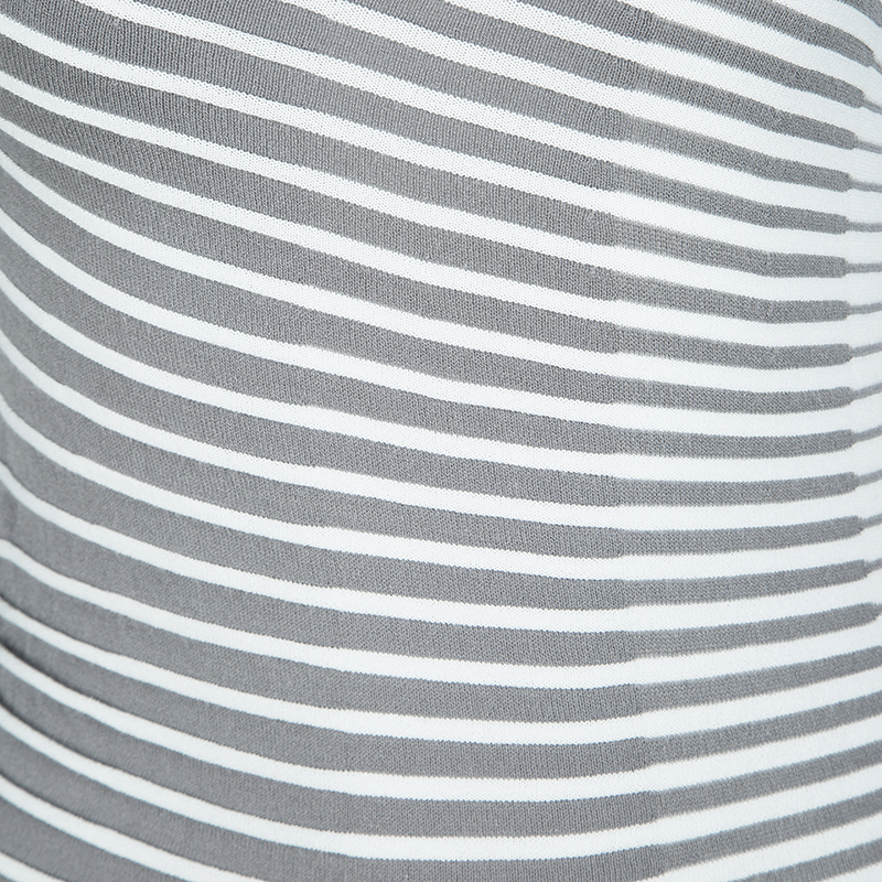 Emporio Armani Grey Striped Pleated Asymmetric Stretch Top S