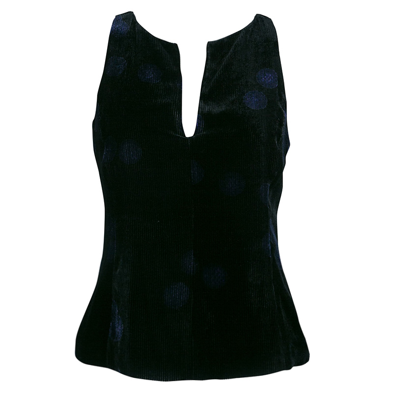 Image of Emporio Armani Black Dotted Corduroy Sleeveless Top S