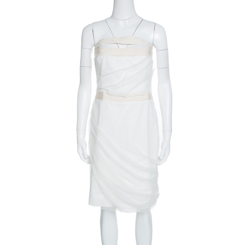 Image of Emporio Armani White Draped Tulle Strapless Dress M