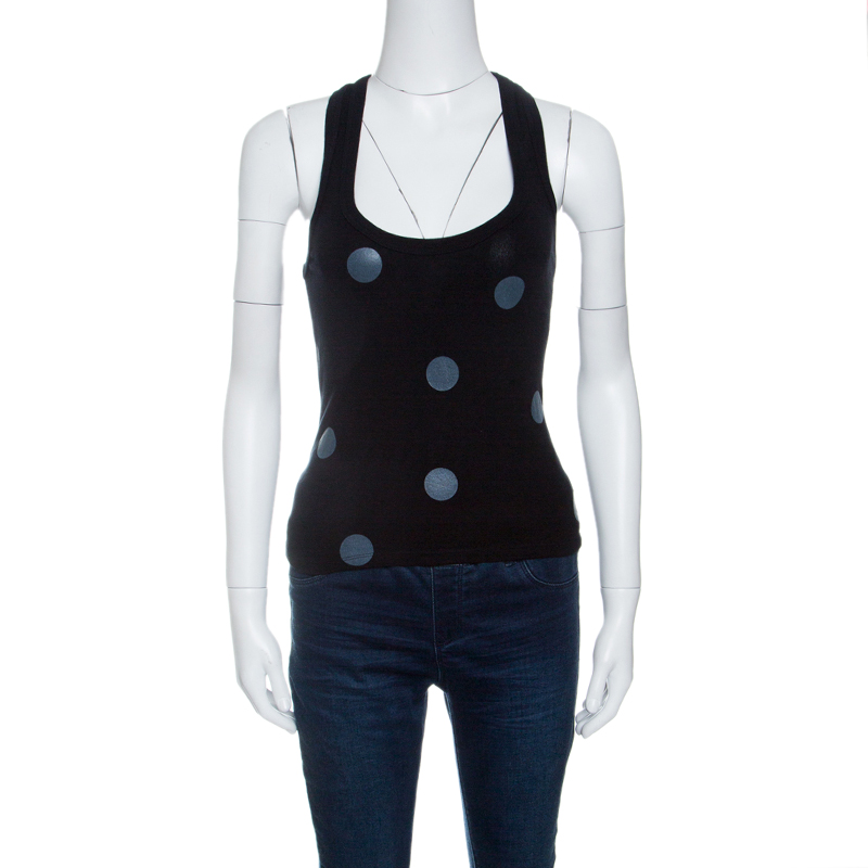 Image of Emporio Armani Black Ribbed Knit Polka Dot Tank Top S