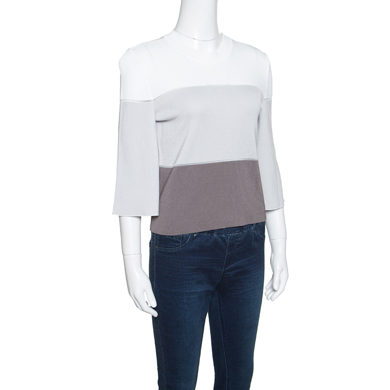 

Emporio Armani Colorblock Striped Knit Flared Sleeve Top, Grey