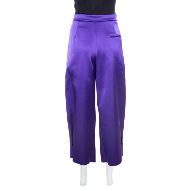 Emporio Armani Purple Satin Pleated Wide Leg Pants S