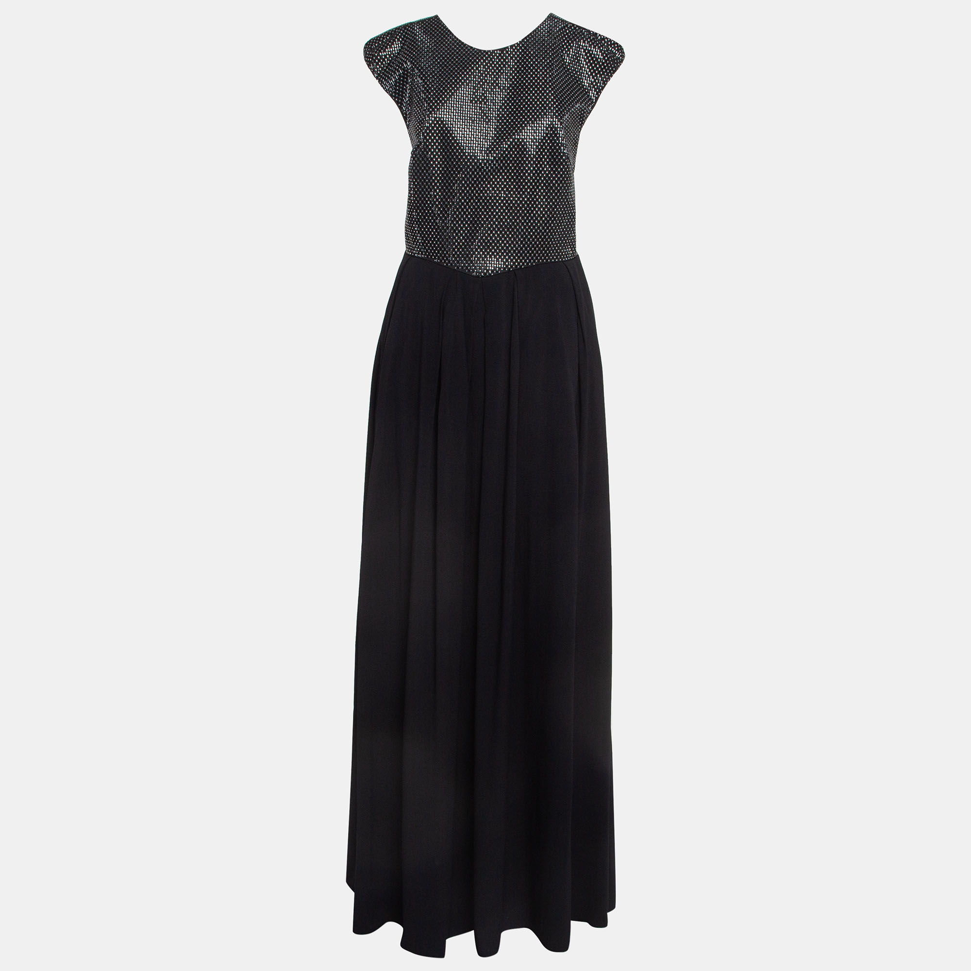 Emporio armani elite black embellished cross back maxi dress m