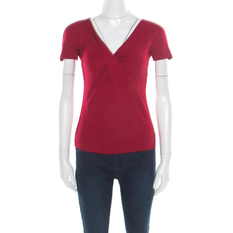 

Emporio Armani Red Twist Front Detail Short Sleeve Top