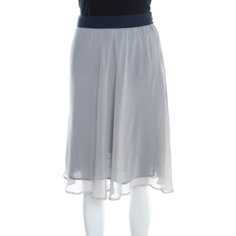 Emporio Armani Grey And Navy Blue Silk A Line Skirt S