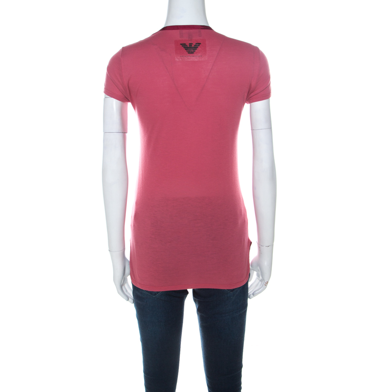 Emporio Armani Berry Pink Logo Print Jersey T-Shirt S