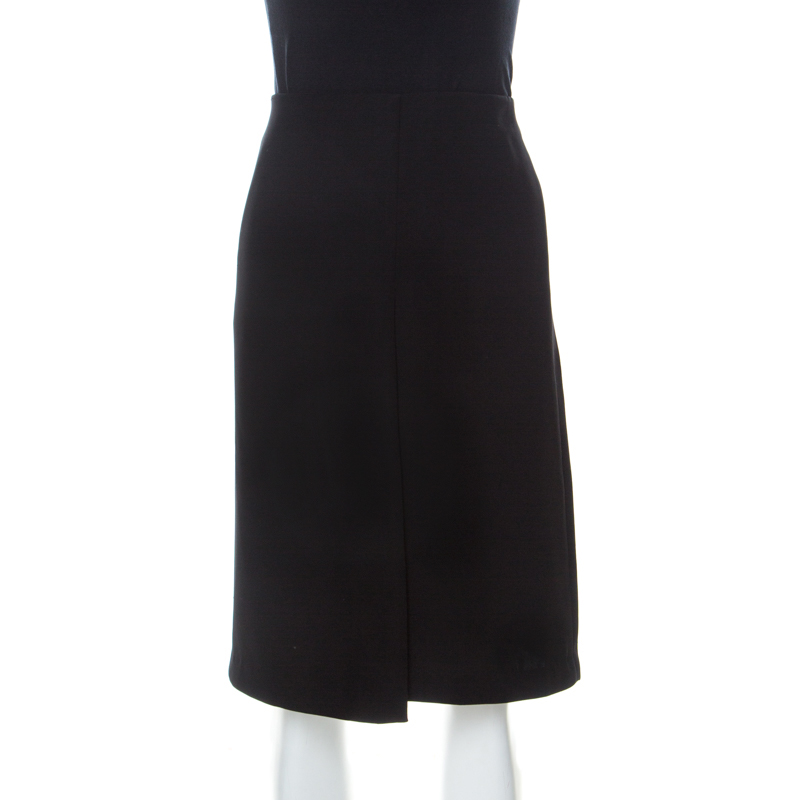 Image of Emporio Armani Black Crepe Faux Wrap Skirt M