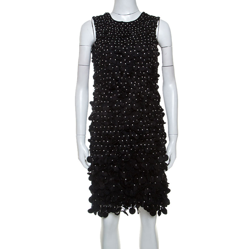 Image of Emporio Armani Black Silk Blend Applique Detail Sleeveless Dress S