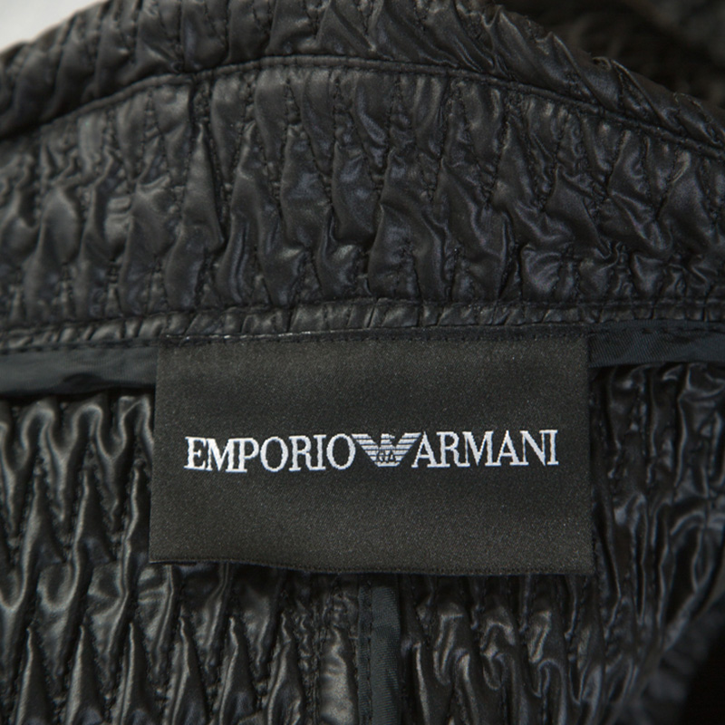 Emporio Armani Black Wrinkled Zip Front Jacket S